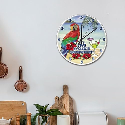 Miniatura 6 de ArogGeld Reloj de pared de playa tropical en algún lugar, reloj de pared de madera grande que funciona con pilas, reloj de escritorio silencioso de