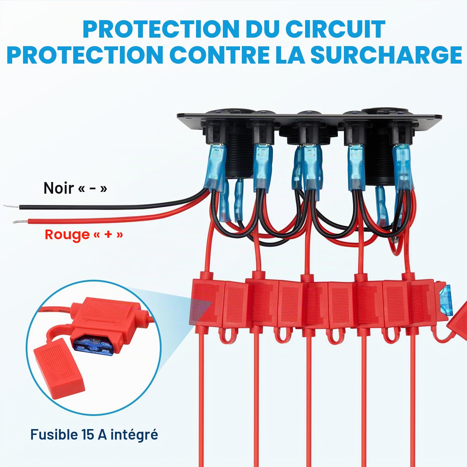 Kohree UPGRADED Panneau d'interrupteur 12 V/24 V + interrupteur USB, étanche IP65, double chargeur USB, voltmètre LED, allume-cigare, 5 interrupteurs à bascule marche/arrêt, panneau pour voiture,