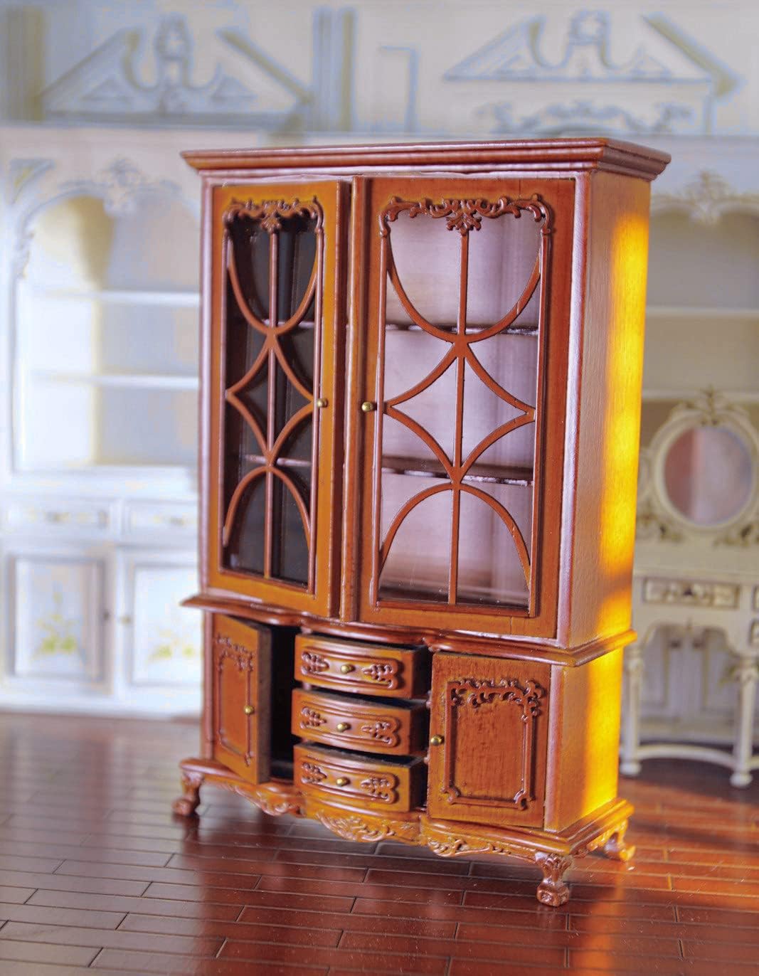 1/12 Dollhouse Hand Carved Cupboard Cabinet Bookcase Miniature Furniture Luxury