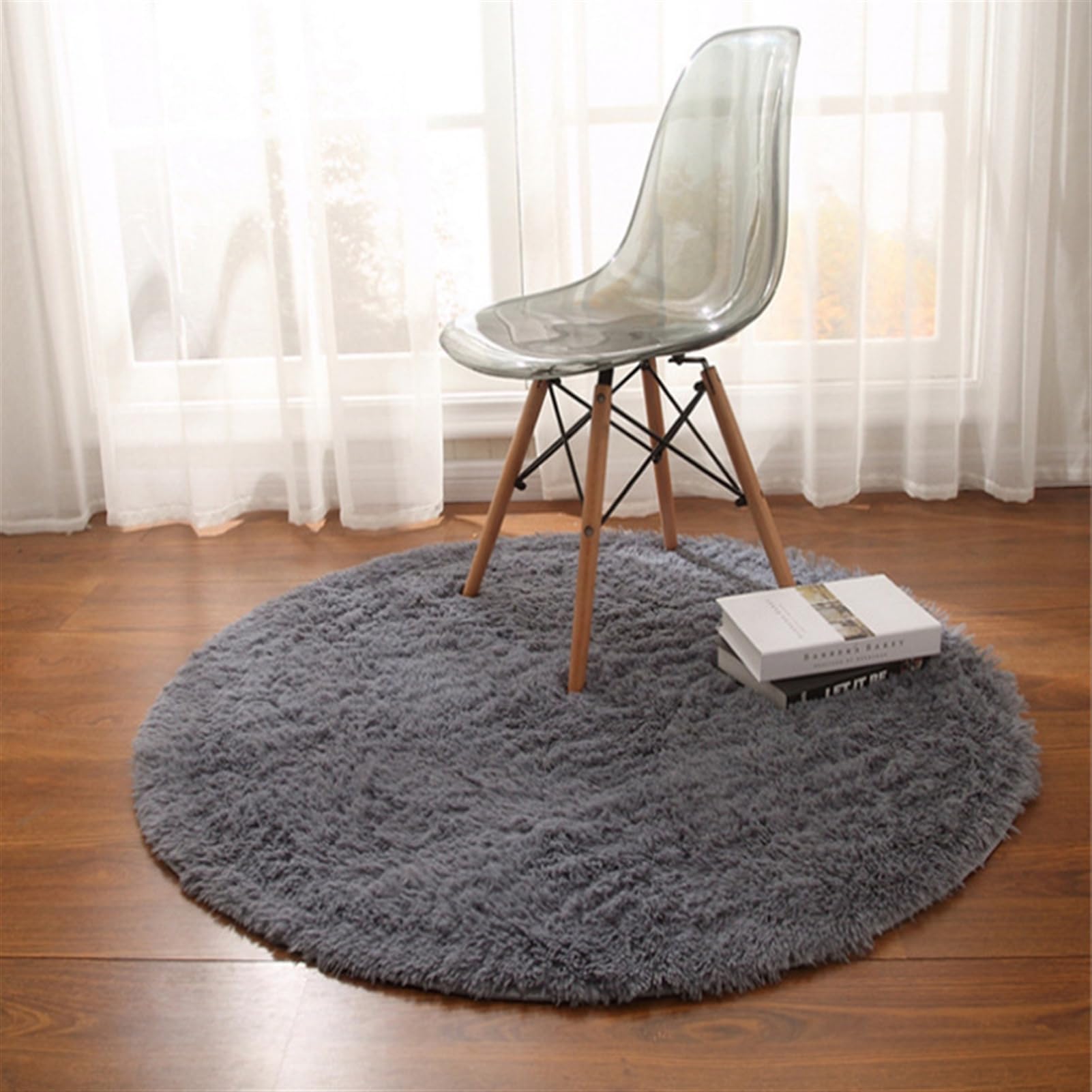 Lifup Round Rug for Bedroomm Fluffy Shaggy Carpets Circle Rugs Non-Slip Indoor Area Rug for Modern Home Decor