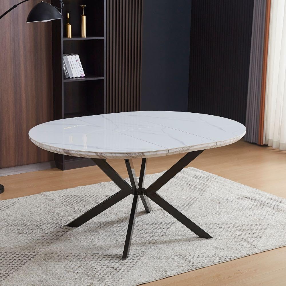 Indomita Tavolo Rotondo allungabile Evelina Piano Effetto Marmo Bianco Lucido 120x120x76H