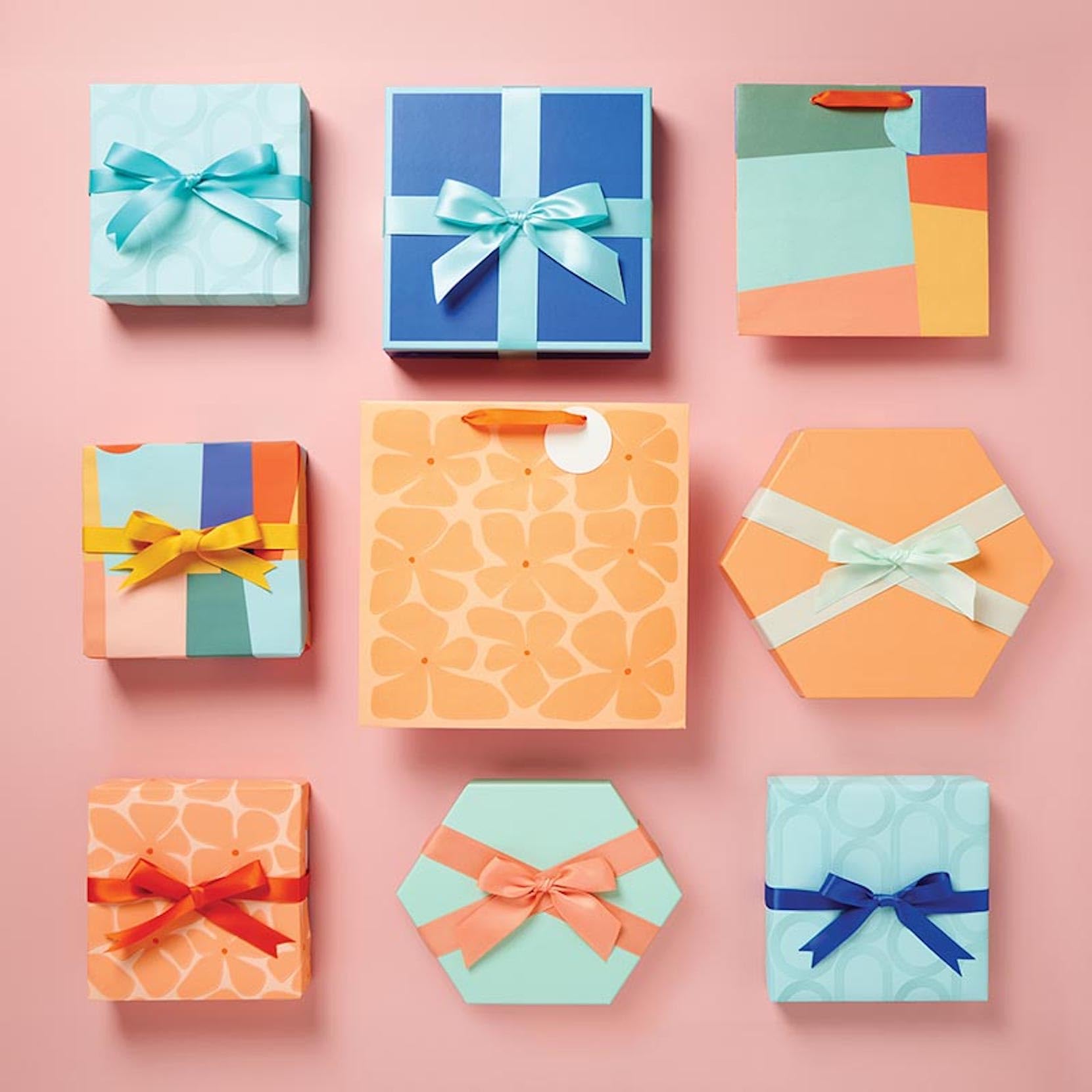 Gift Wrap Co. - Set di 3 scatole regalo con coperchio, grandi, medie e piccole, colore moderno, esagonali