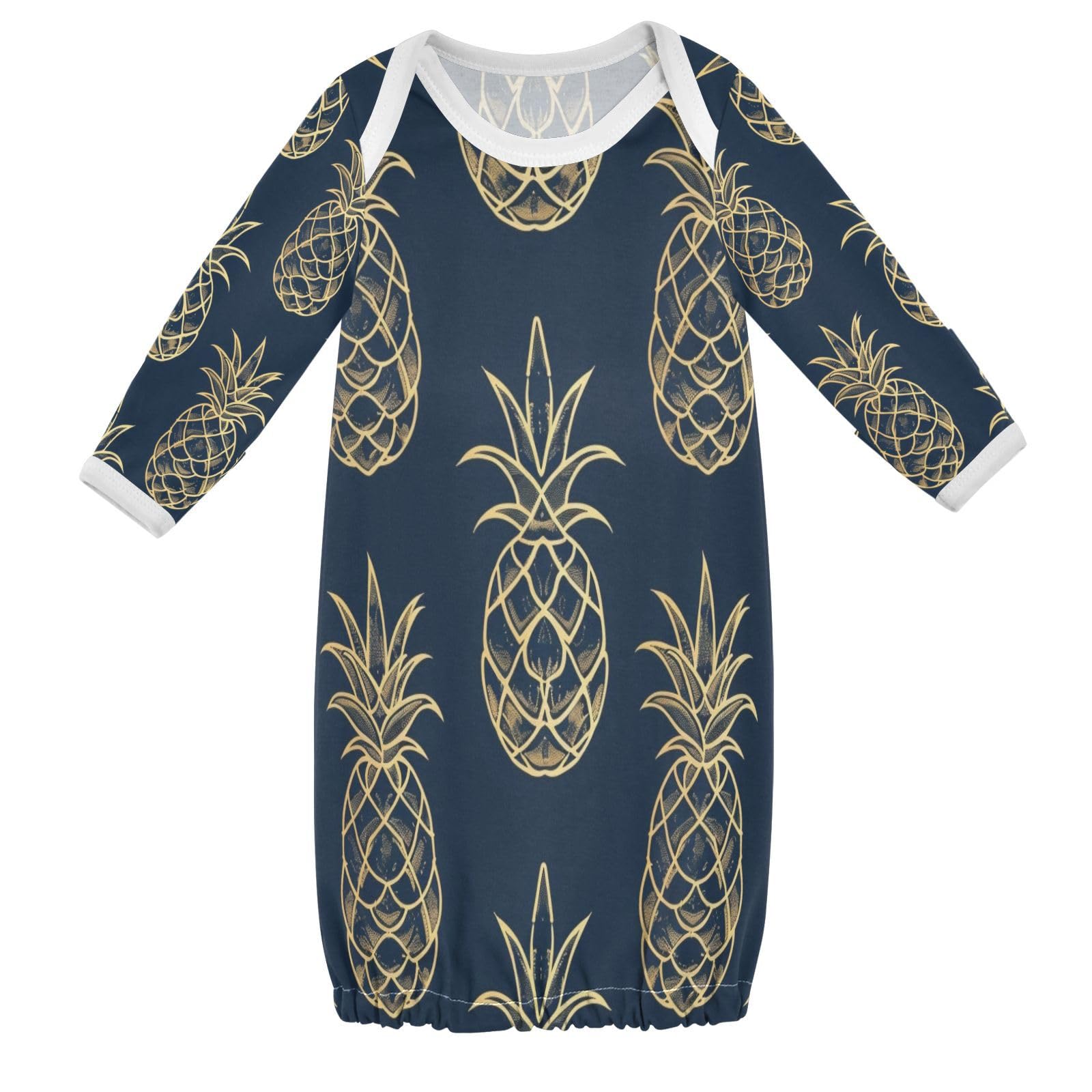 senya Nightdress Sleeper Gown Long Sleeve Nightgown Pajamas Yellow Line Pineapple for 3-12 Months