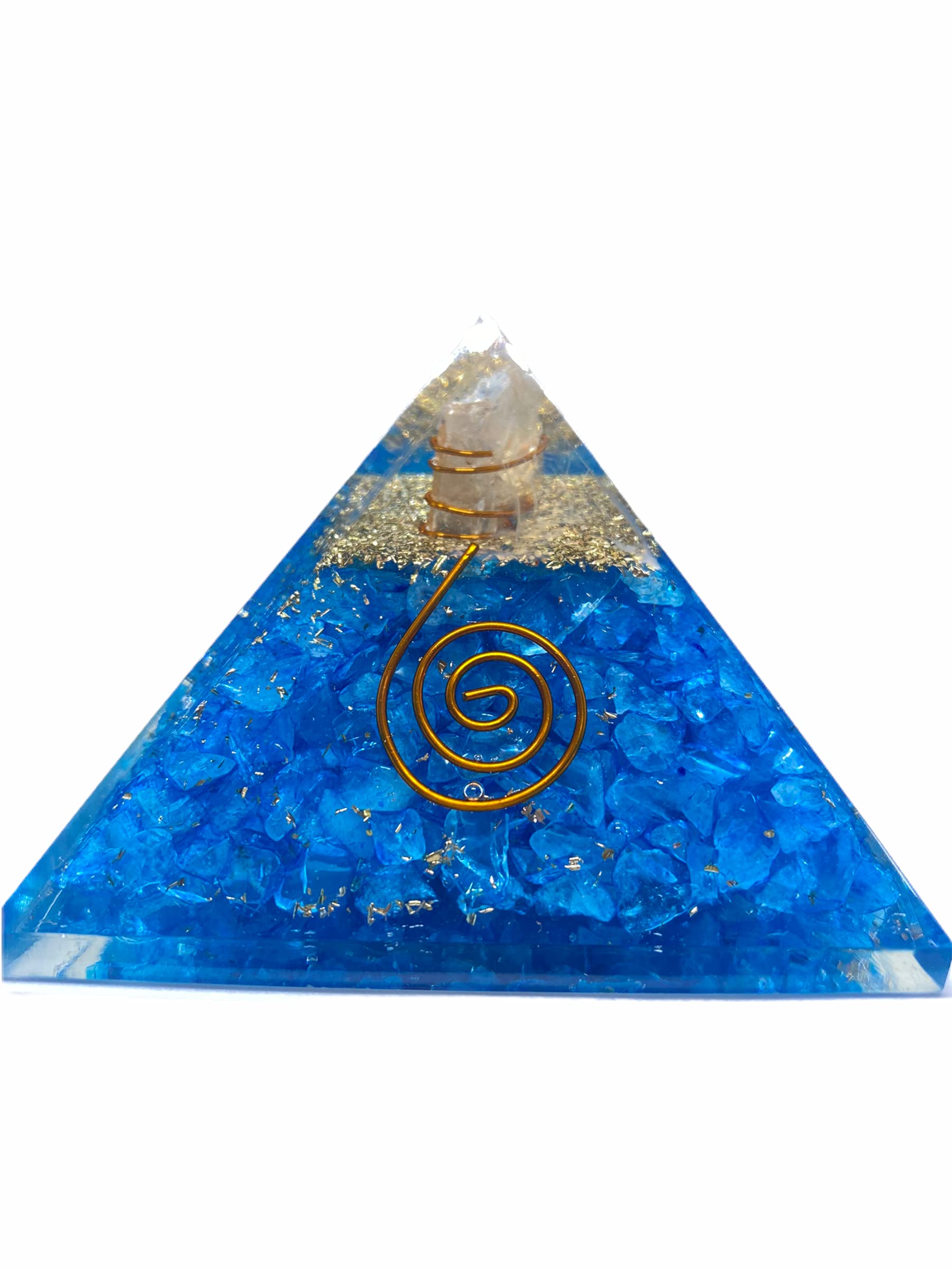 Spiritual Elementz Reiki Charged Chakra Healing Turquoise Orgone Pyramid (3 * 3 Inch) with Clear Crystal Gemstone Copper Metal (Stone for Cleanse Your Energy Centers)