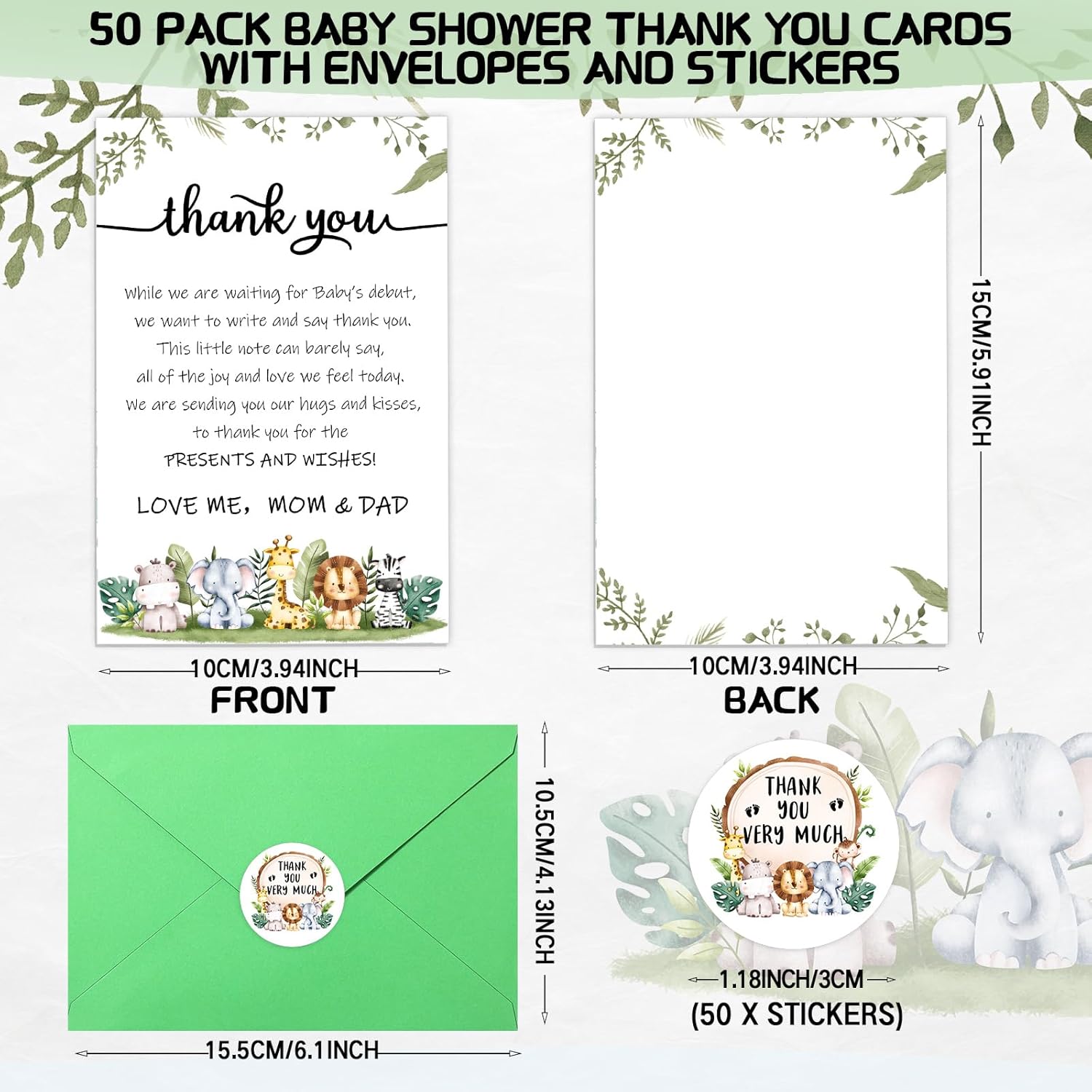 Chuangdi 50 Sets Baby Shower Thank You Cards with Envelopes and Sticker 50 Baby Shower Appreciation Greeting Cards Gratitude Gift for Guest(Woodland) - Image 2