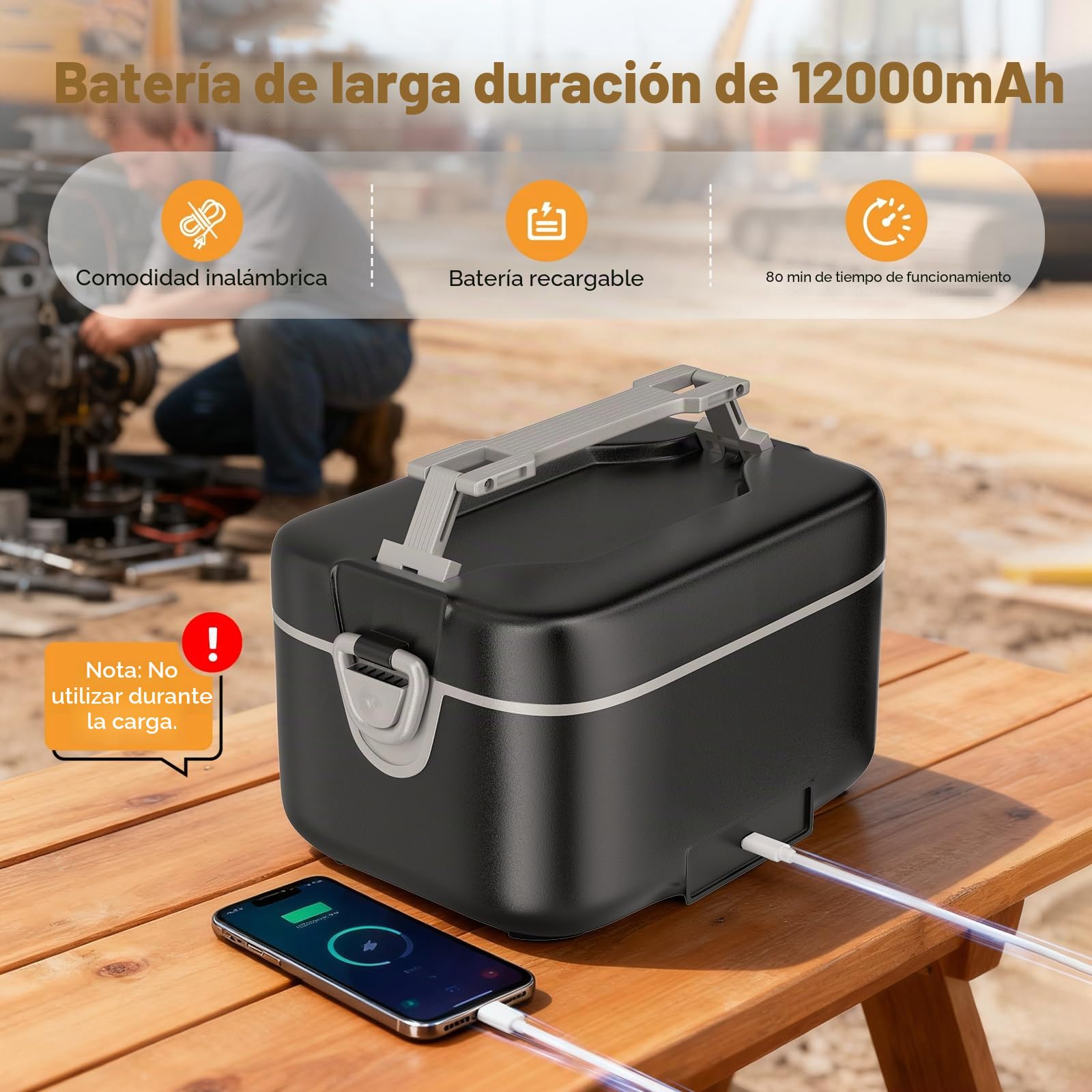 Fiambrera Electrica, 1,5L Taper Electrico para Comida, Gris