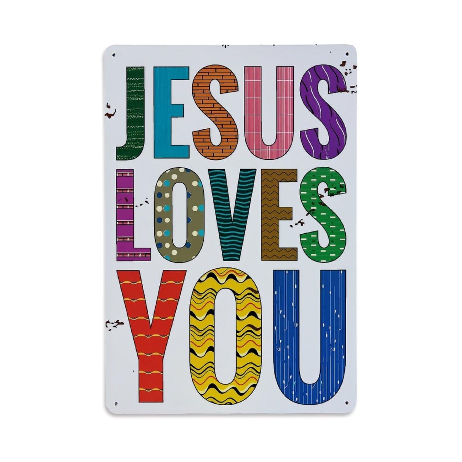 Jdfenggu Vintage Jesus Loves You Pattern Prints Retro Metal Tin Sign, Metal Poster For Bar, Home, Man Cave, Kitchen, Laundry Room Art Decor 8X12 Inch