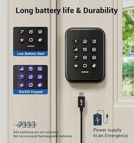 Miniatura 5 de Veise Cerradura de puerta de entrada sin llave, cerradura electrónica con teclado, bloqueo automático, cerraduras de puerta de contraseña