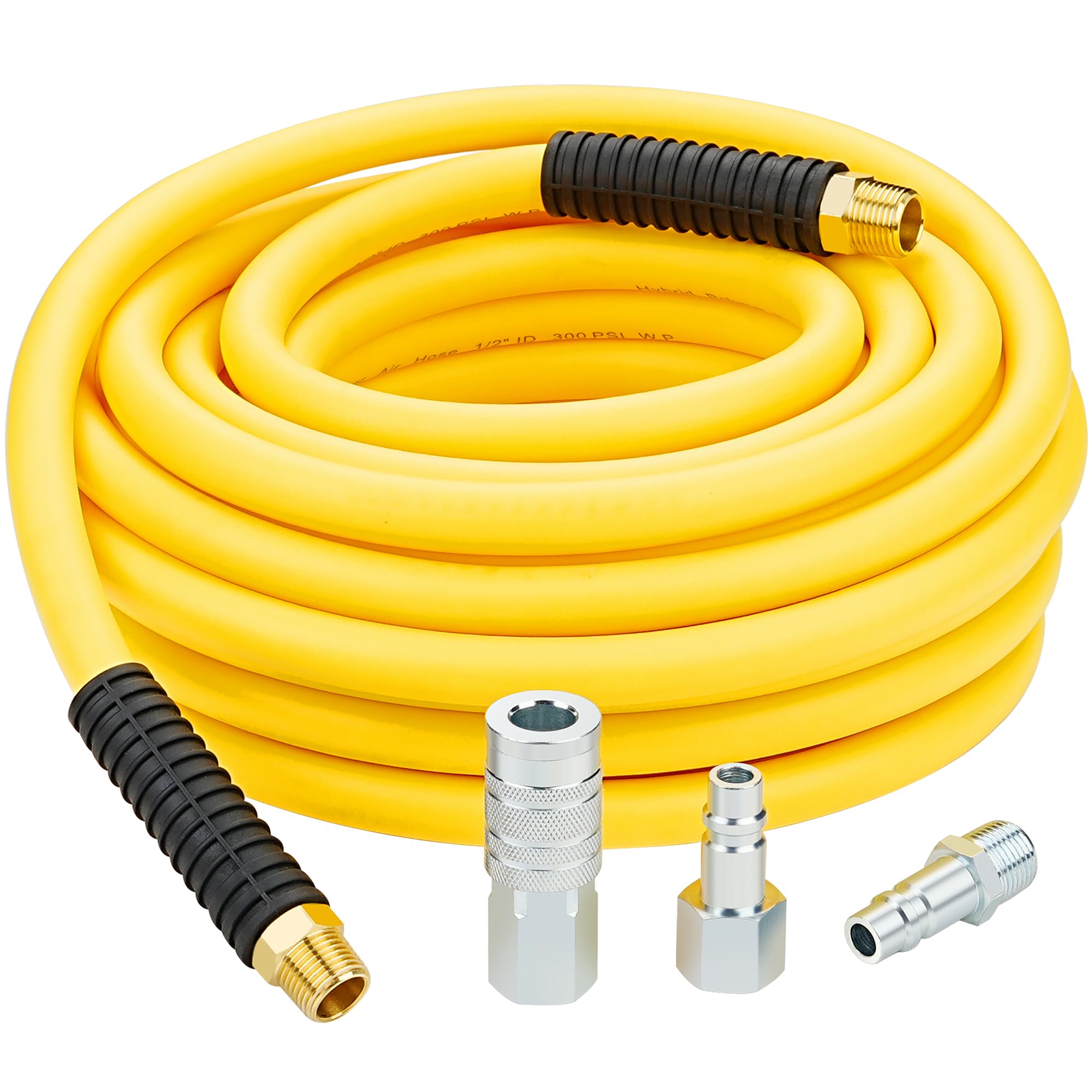 HOOTSUM 1/2 inch Hybrid Air Hose 50 ft Yellow with Fittings