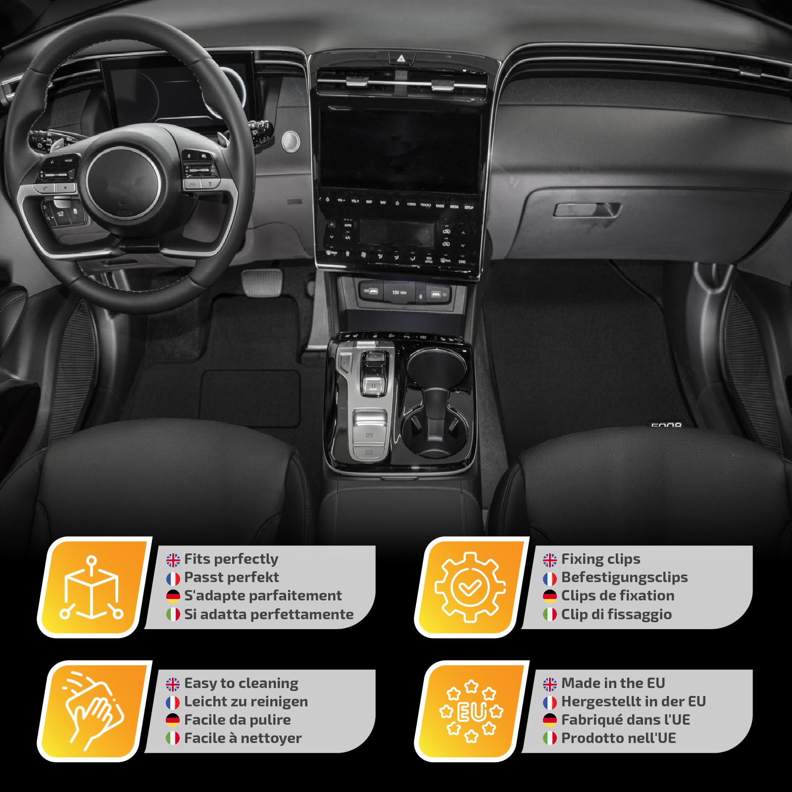 J&J Automotive | Tappetini In Tessuto In Velluto Con Logo Su Misura Adatti Per Talisman dal 2016,4 Pezzi, Anteriore E Posteriore, Nero, Antiscivolo