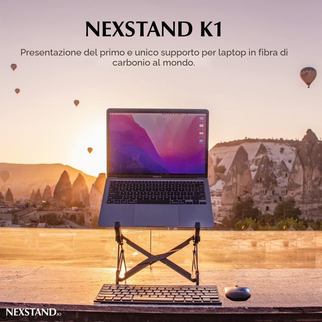 NEXSTAND K1 Supporto per computer portatile, pieghevole, in fibra di carbonio, 7 livelli di altezza, regolabile, ergonomico, per scrivania, MacBook, notebook
