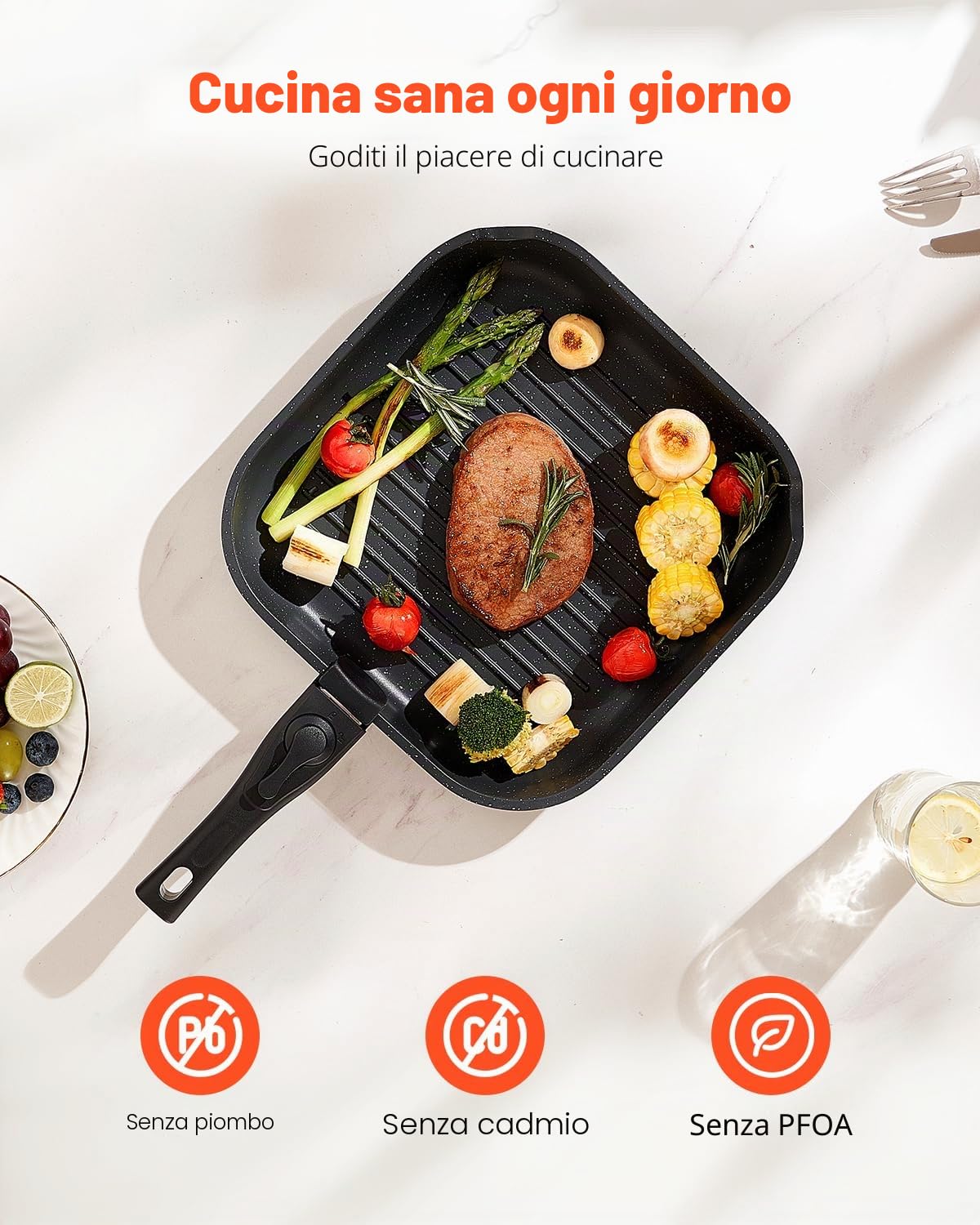 VEVOR Pentole e Padelle Antiaderenti, con Manico Staccabile, Set di Pentole a Induzione da Cucina per Camper, con Frittura, Coperchi in Vetro Temperato, Adatti al Forno,17 Pezzi Nero