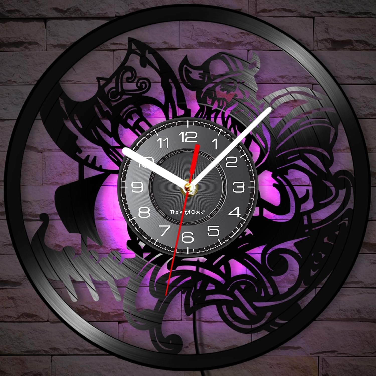 12 Inch Viking LED Vinyl Wall Clock with 7 Colors Changing, Silent Quartz Non Ticking Viking Wall Art Man Cave Night Light Wall Clock Watch Husband Viking Gift Bedroom Decor for Men