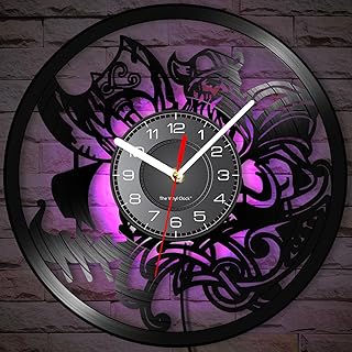 12 Inch Viking LED Vinyl Wall Clock with 7 Colors Changing, Silent Quartz Non Ticking Viking Wall Art Man Cave Night Light Wall Clock Watch Husband Viking Gift Bedroom Decor for Men