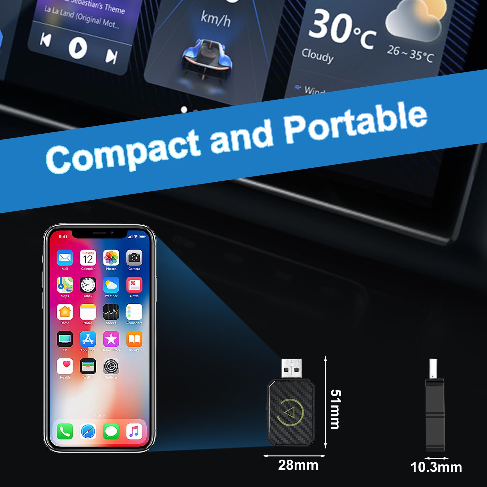 Bezprzewodowy adapter CarPlay, Android Auto Wireless, stabilny, szybki, kompatybilny z iPhone iOS 10+ i Android 11+, do pojazdów z CarPlay