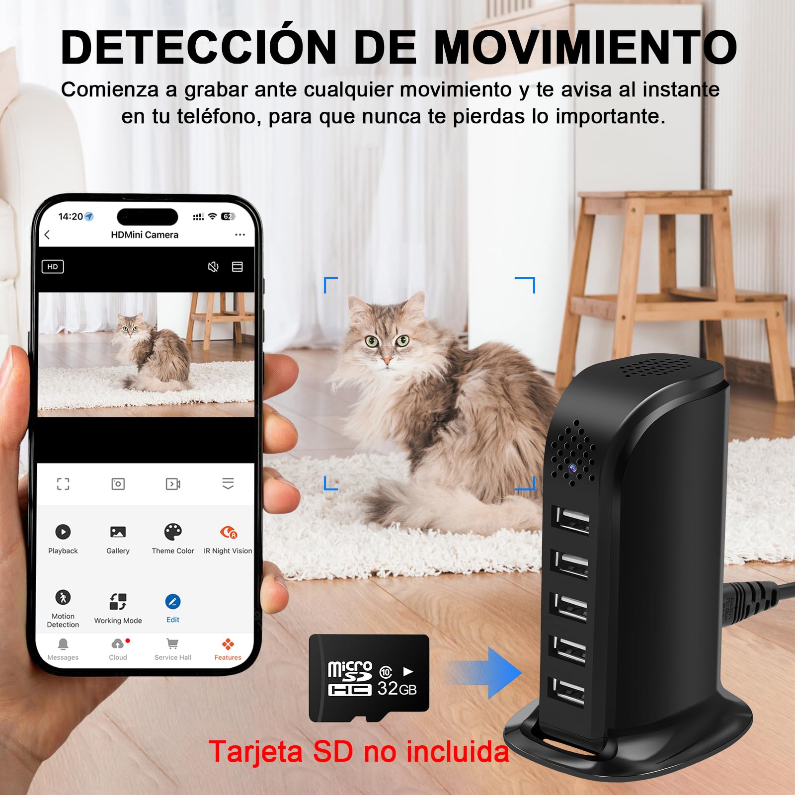 Cámara Oculta con WiFi 5G, Cámara Oculta con Cargador USB de 5 Puertos, Cámara Espía Oculta, Mini Cámara Oculta con WiFi HD 1080P con Detección de Movimiento y Visualización Remota
