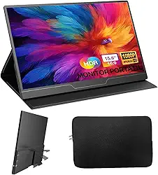 Monitor Portátil 15,6' Polegadas 1080P FHD USB-C HDMI para Jogos, Tela IPS Ultrafina com Capa Inteligente e Alto-falantes, Monitor Externo (M156ZS-Suporte)