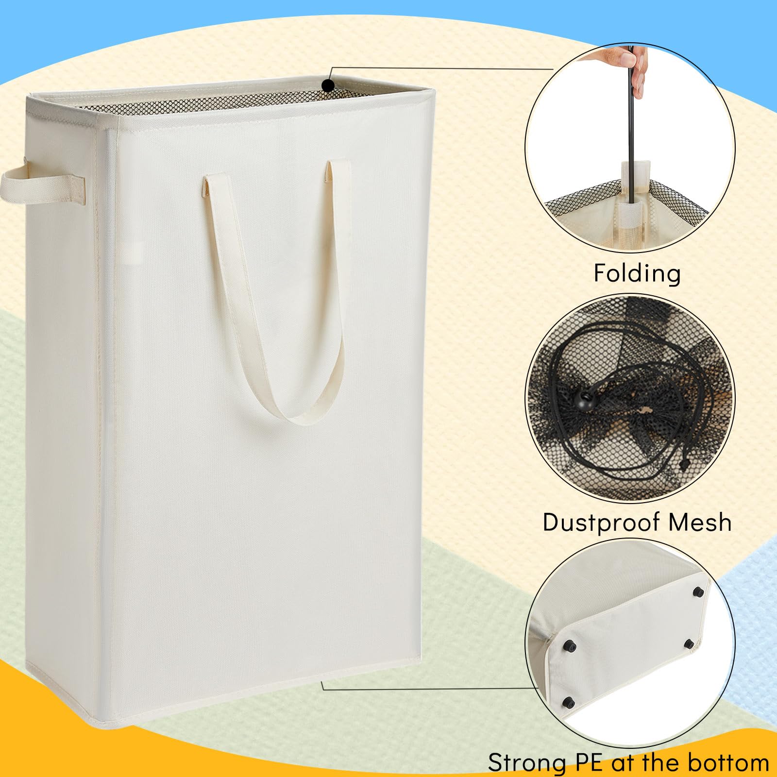 Set 2 Cesti Portabiancheria Sottili Pieghevoli Con Supporto Organizer Per Vestiti Sporchi Cesti Alti E Stretti Grande Capacita Beige Per Lavanderia 98753219