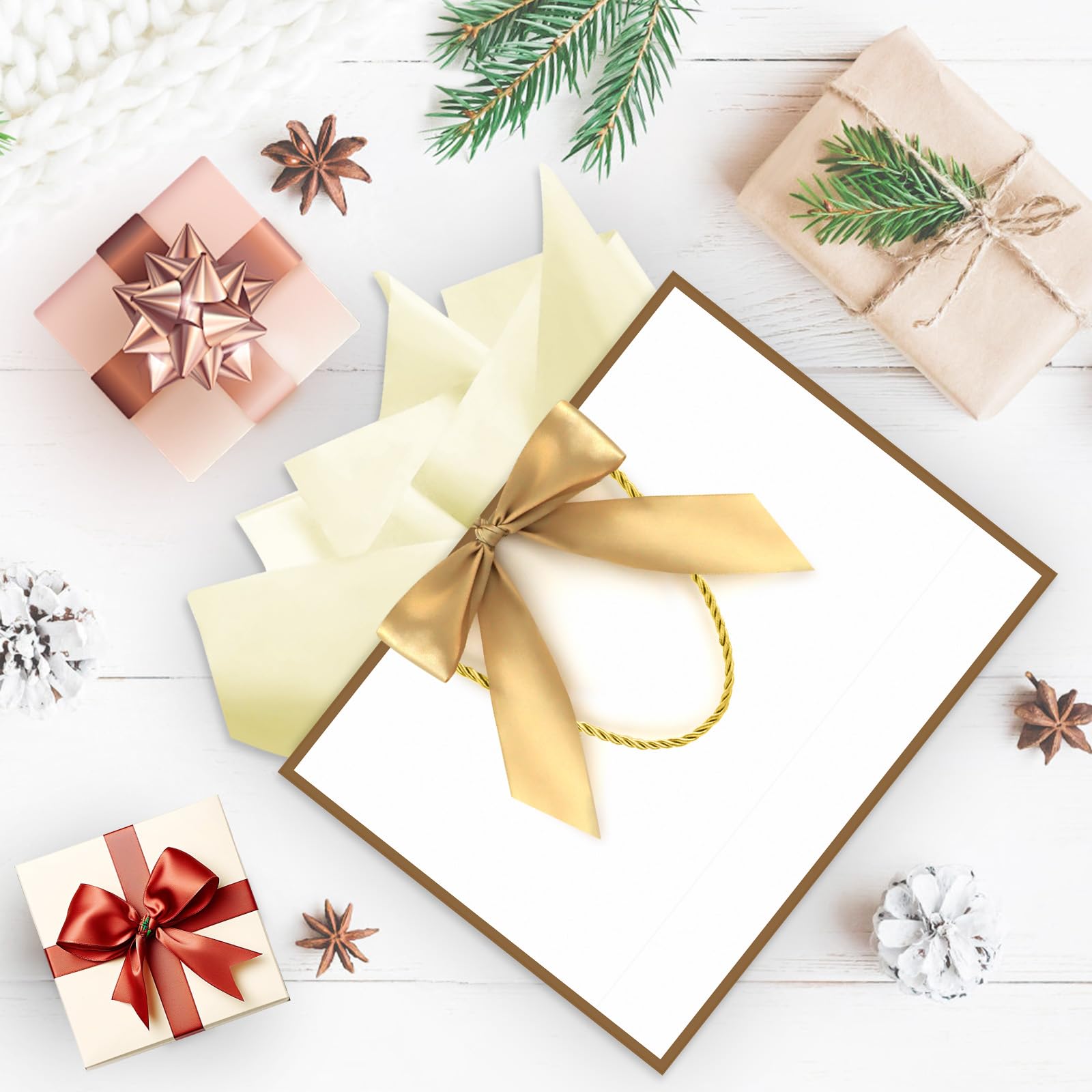YoungTree Gift Bags with Handles, 13" Medium Gift Bag with 2 Tissue Paper and 1 Card, Present Bag for Graduation Wedding Baby Shower Bridal Shower Birthday Party Supplies (White-Gold)