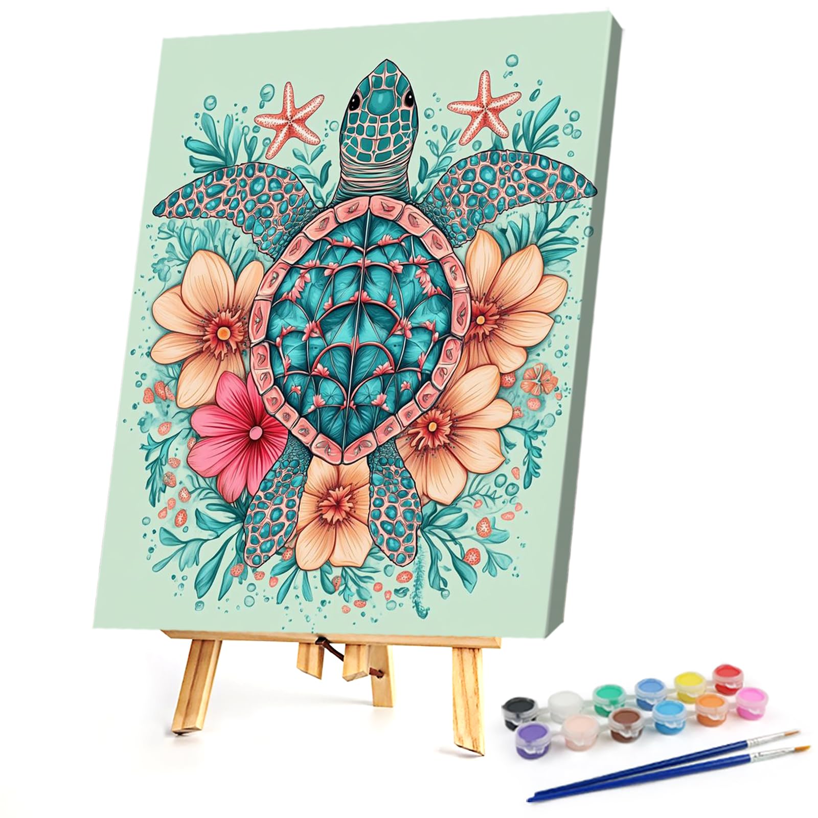 POETRYDRAW DIY Sea Turtle Paint by Numbers Kits Drawing Paintwork on Canvas 11.81x15.75inch with Frame Canvas Oil Painting Number Painting for Beginners Adults Gift Home Wall Decor (Sea Turtle)