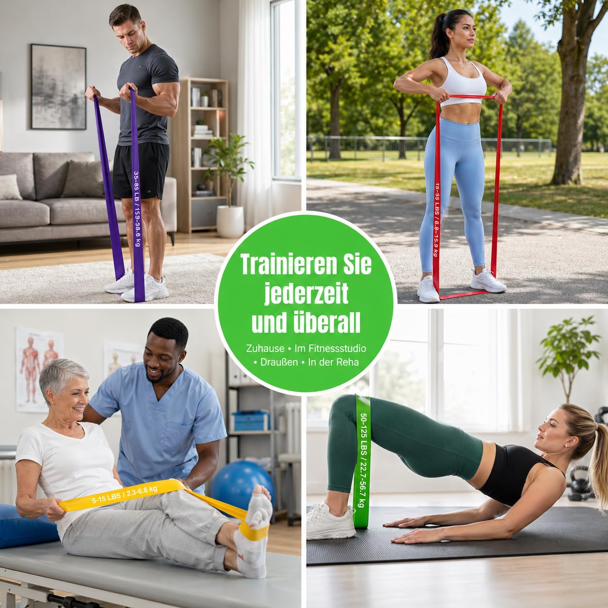 Lot de 12 bandes de résistance pour entraînement de musculation avec ancrage de porte et poignées - Bandes de fitness et de gymnastique pour physiothérapie, yoga, pilates, tractions - Pour homme et