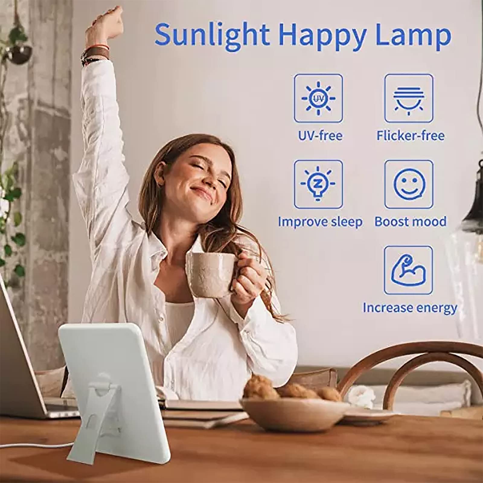 Lampe solaire 14 000 Lx, lumière de thérapie portable à spectre complet avec support, 5 niveaux de luminosité et 3 niveaux de température de couleur, contrôle de synchronisation, pour améliorer le s