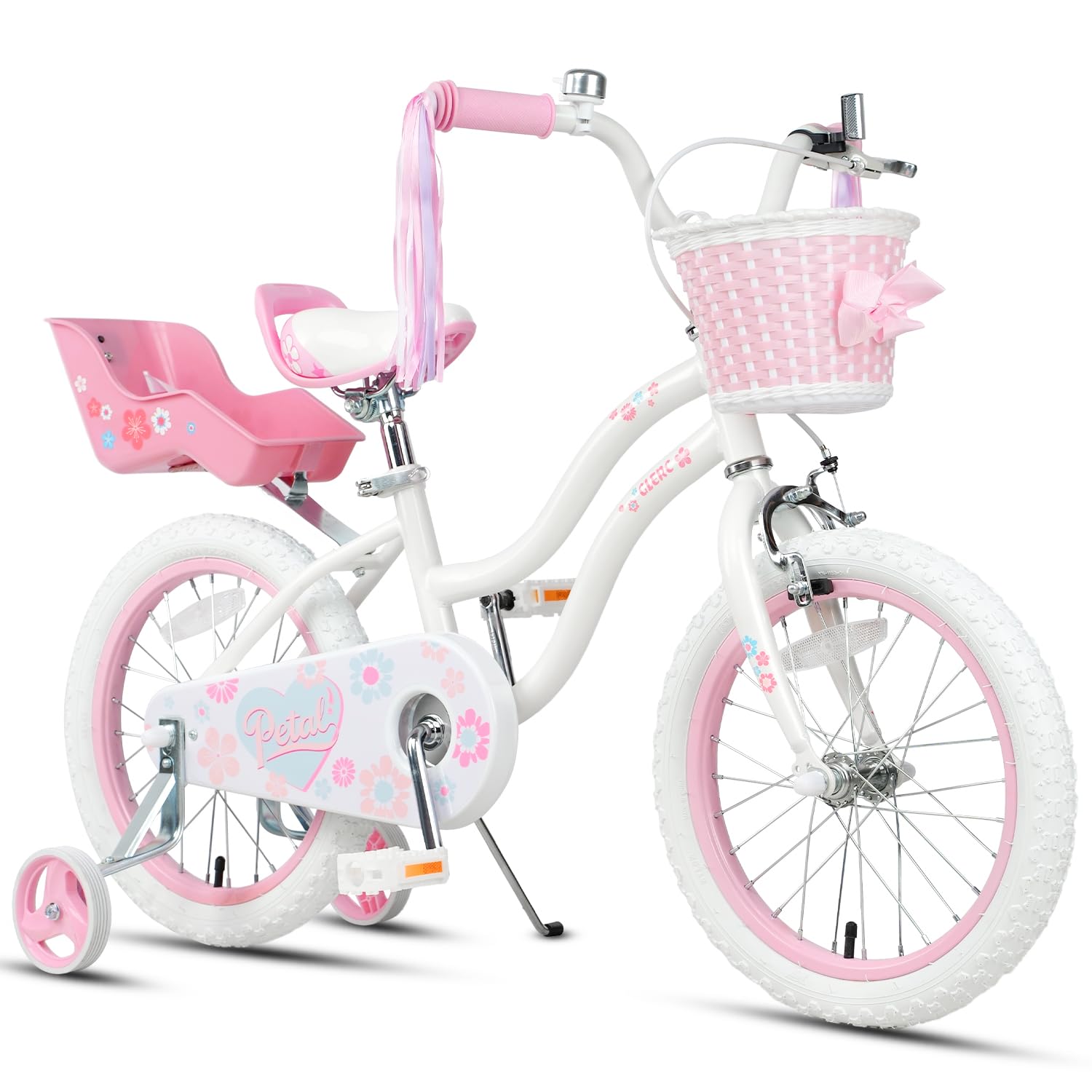 Glerc Petal Girls Bike 12-18 Inch for Ages 2-9, Kids Bike with Training Wheels, Basket &amp; Streamers, Princess Style Kids Bicycle, for Girls