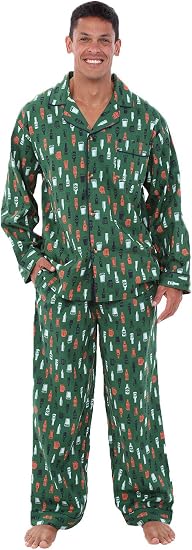 Alexander Del Rossa Men’s Pajama Set, Long Button Down Pajamas, Lightweight Cotton PJ Set, Beer and Soda on Green With Midnight Blue Piping, M: Buy Online at Best Price in UAE