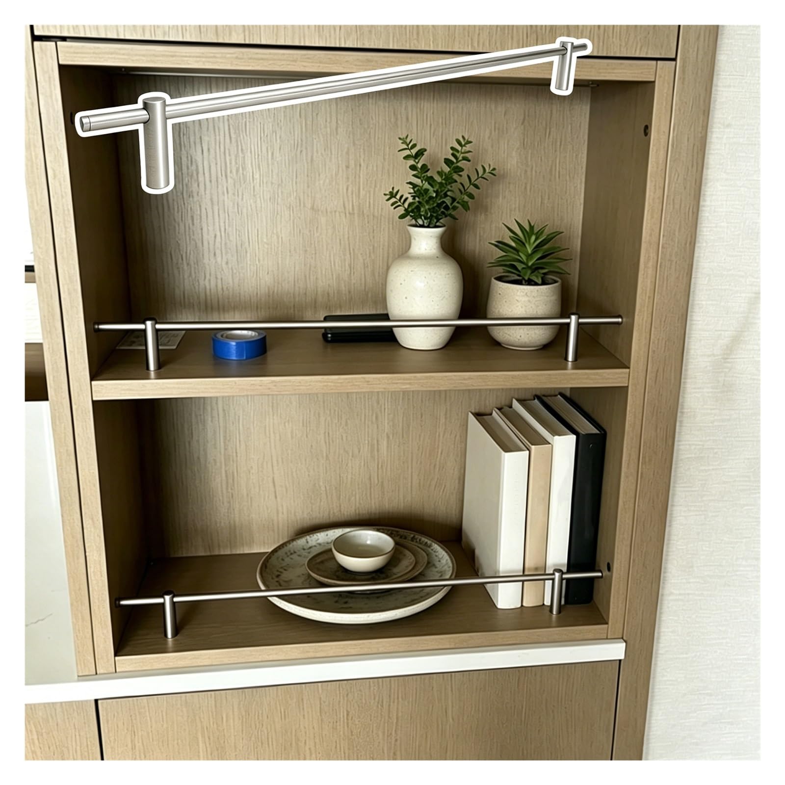 DJPHOFS Gallery Rails for Shelves Hardware Heavy Duty, Decorative Shelf Railing Bar for Closet/Cabinets, Tipping Shelf Rail Fence Set Minimalist(Silver,58cm/23in)