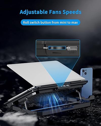 Vista 7 de AICHESON Almohadilla de enfriamiento para laptop de 12 a 15.6 pulgadas, 6 ventiladores más fríos con luces azules, soporte de enfriamiento