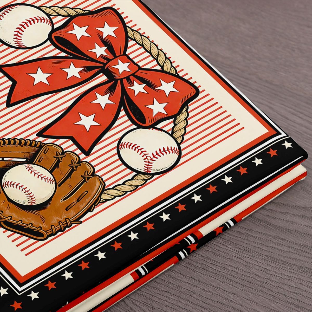 Homewish Kawaii Baseball Bow Fabric by The Yard,Stars Bows Stripe Glove Upholstery Fabric for Sewing Lover,Sports Outdoor Fabric Crafting Supplies,Light Red 3 Yard,108" L x 59" W image 5