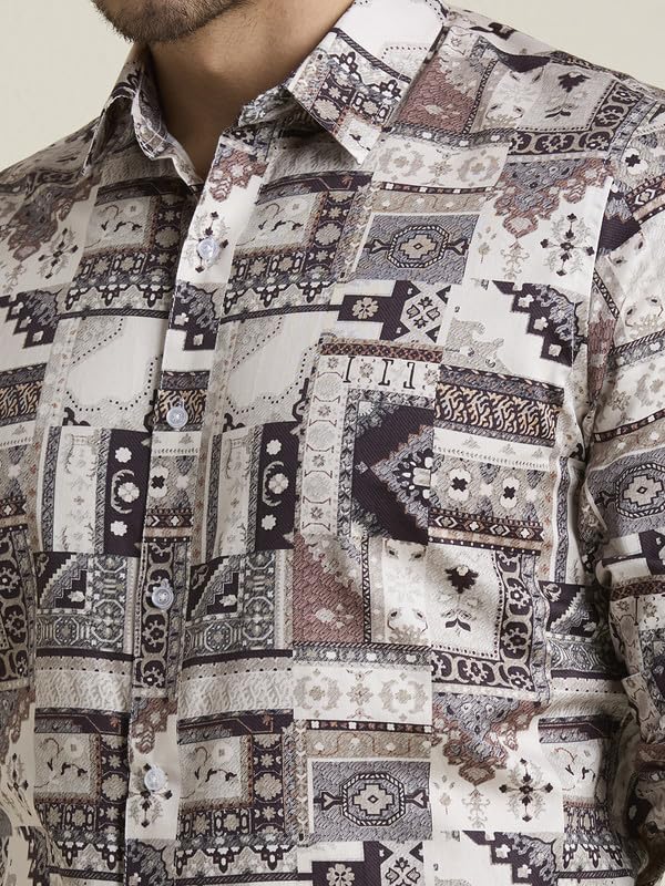 Image of Men's Printed Regular Fit Full Sleeves Cotton Formal Shirt
