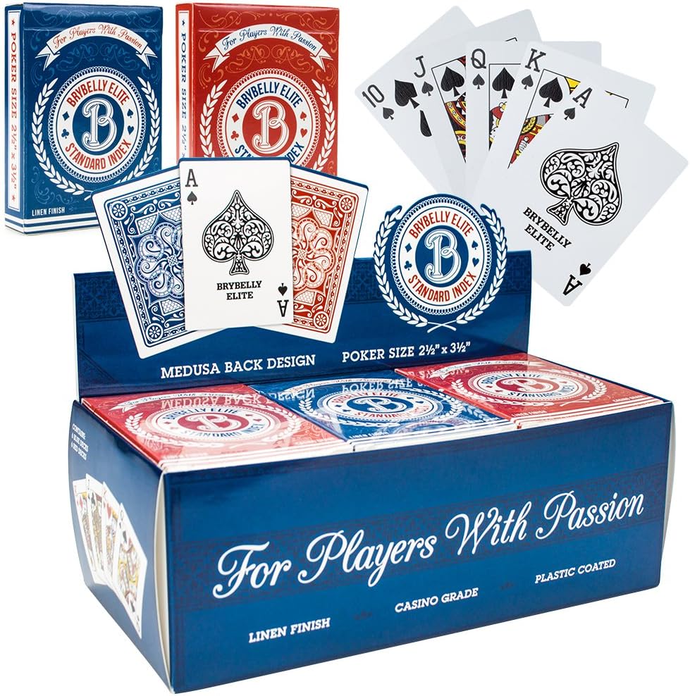Brybelly 1 Dozen Elite Medusa Back Premium Poker Playing Cards - 6 Blue & 6 Red Decks!