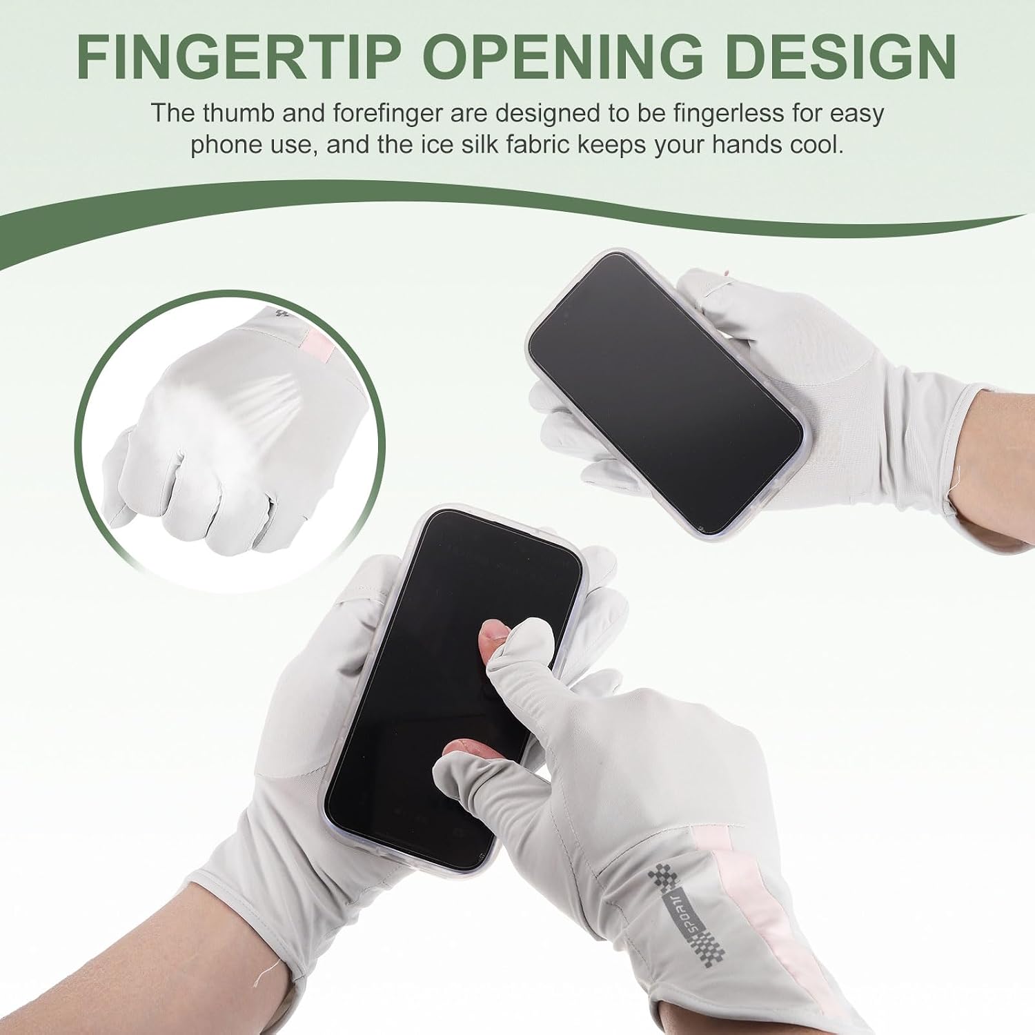 Sun Gloves for Women, Long Breathable Summer Sun Protection Outdoor Gloves Full Finger, Touchscreen Non Slip 11" & 2Pcs & Ice Silk & Beige for- (Driving/Cycling/Hiking/Golfing)