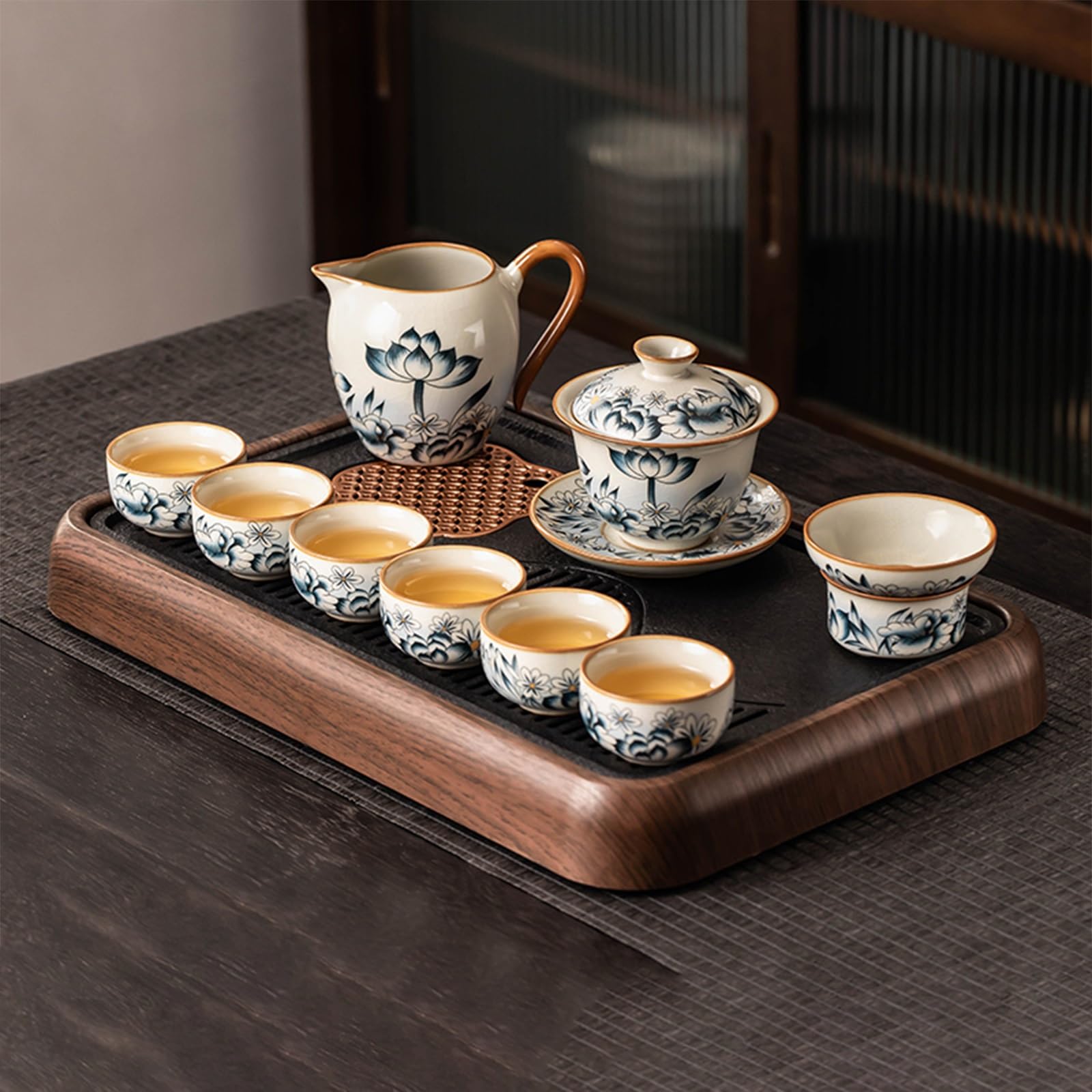 Gongfu zestaw do herbaty, ręcznie malowany porcelanowy zestaw do herbaty z czajnikiem, 6 filiżanek, tradycyjny zestaw ceremonii parzenia herbaty do domu, idealny dla miłośników herbaty i dawania