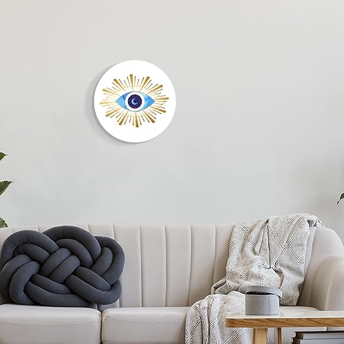 Vista 2 de Stupell Industries Placa circular de pared circular con forma de luna creciente con formas abstractas y malvados, 12 pulgadas de diámetro