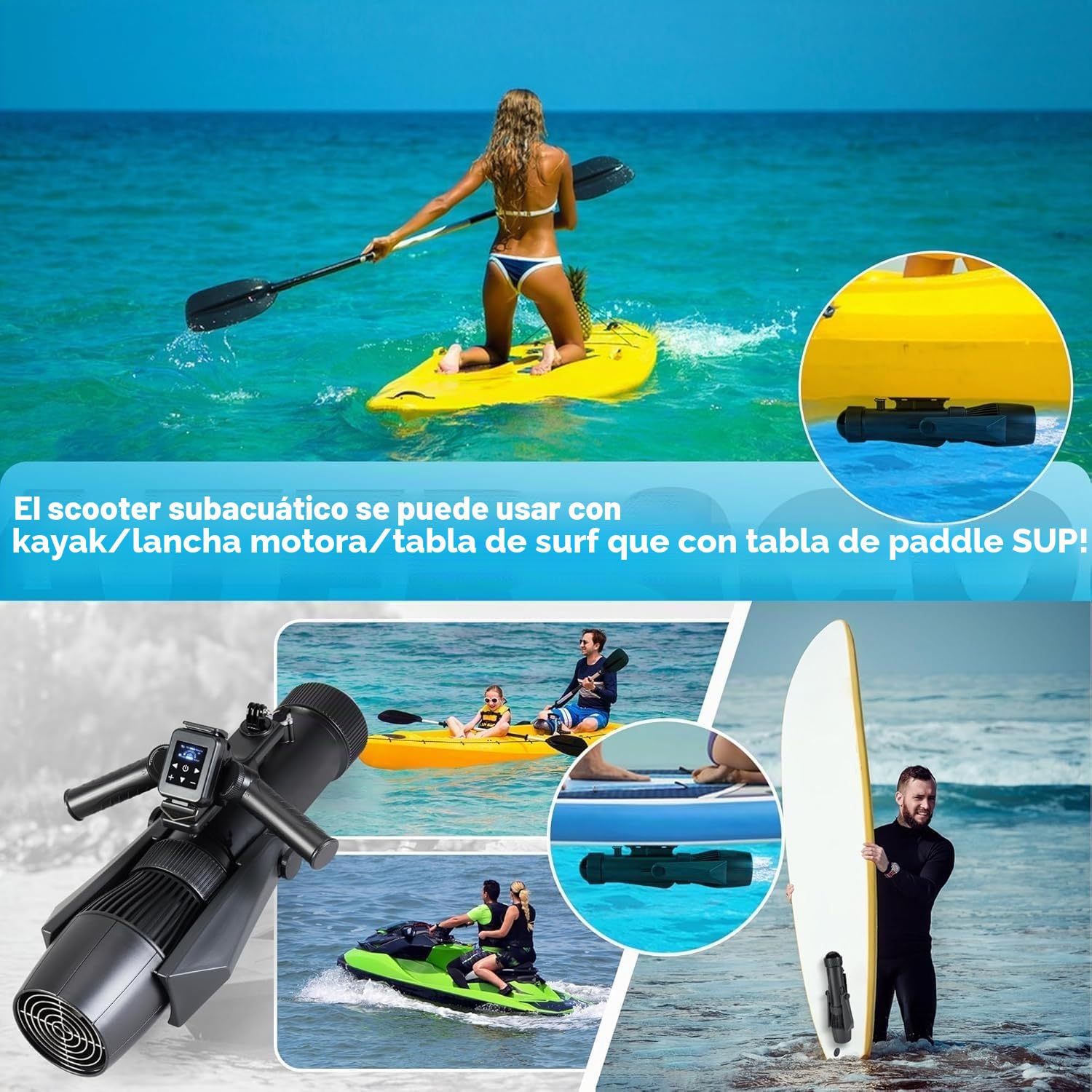 Camolech Scooter subacuático de doble batería sin escobillas con control remoto, máximo 3 m/s, Aqua Scooter 900 W, motor eléctrico para tablas de surf, SUP y kayaks