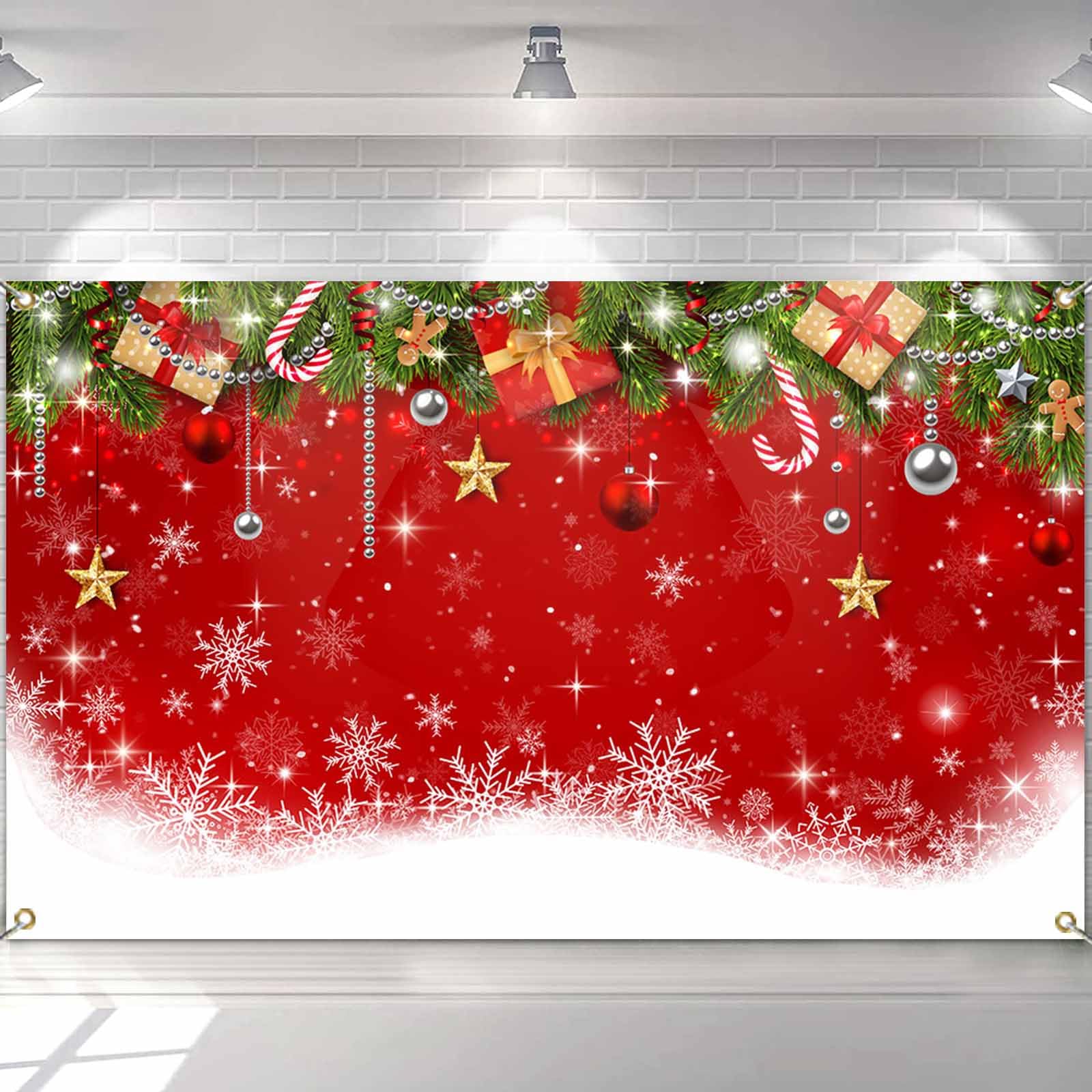 Avezano Christmas Backdrop Banner Red Christmas Snowflake Photography Background Decoration Family Winter Xmas Holiday Party Supplies Backdrop Photo Booth Props 70.8 x 43.3 Inch (180x110cm)