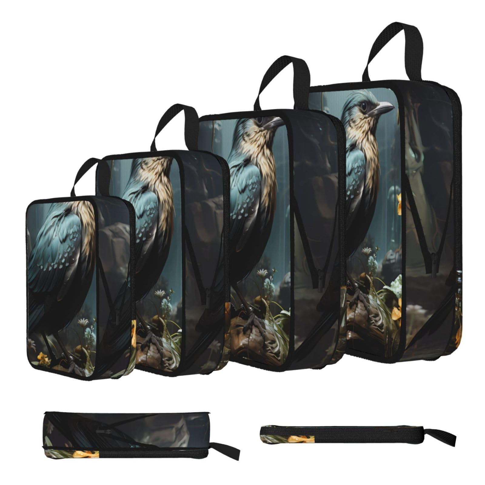 Sxzvvbn Black Bird And Flower Compression Packing Cubes 4 Piece Set