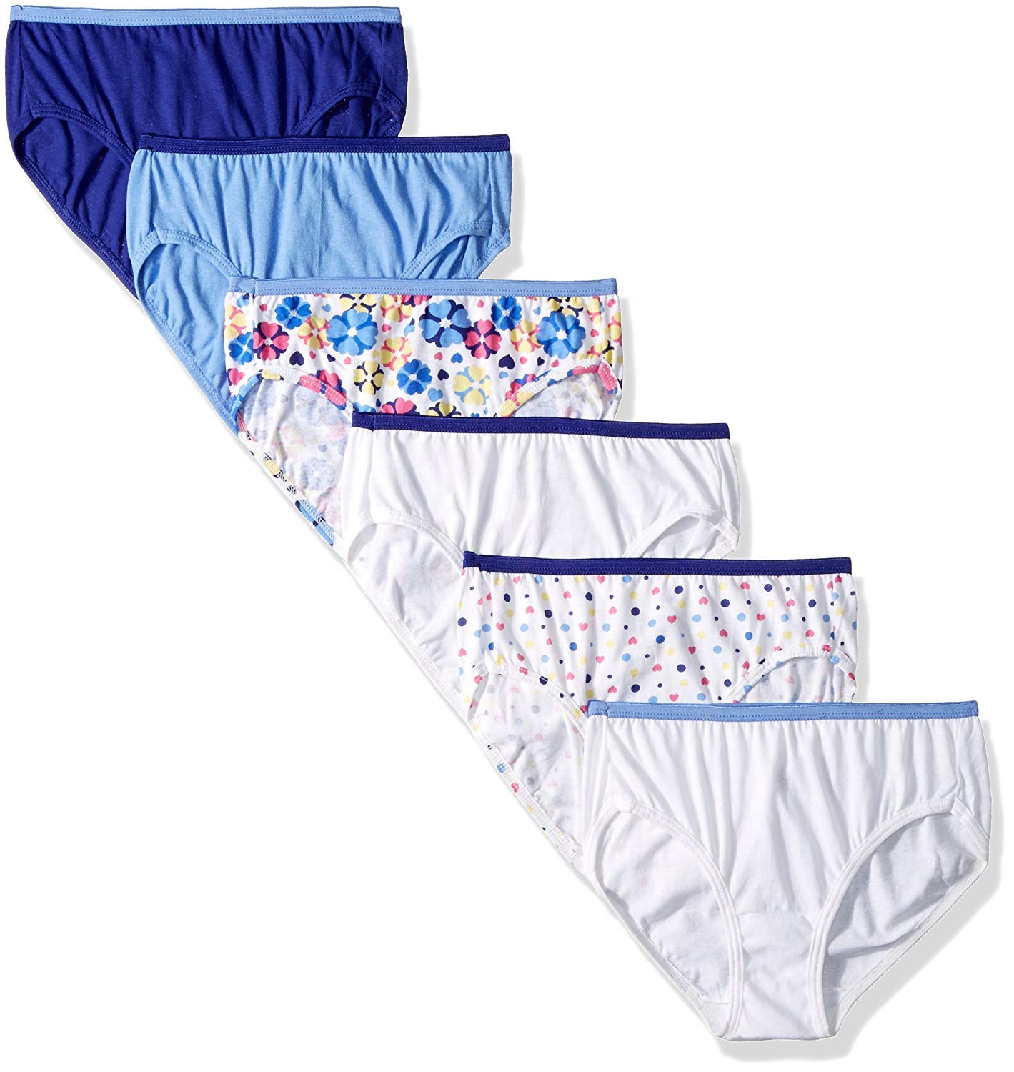 Hanes Big Girls' Cotton Low-Rise Brief 6-Pack, Assorted