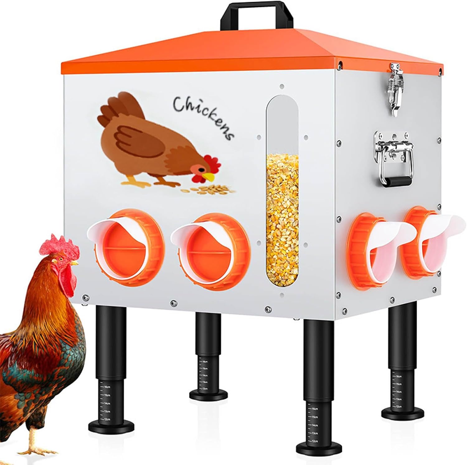 55lb Galvanized Metal Chicken Feeder,8 Port Automatic Poultry Feeder with Adjustable Legs,Weatherproof & No Waste Design for Backyard Chickens, Ducks, Geese