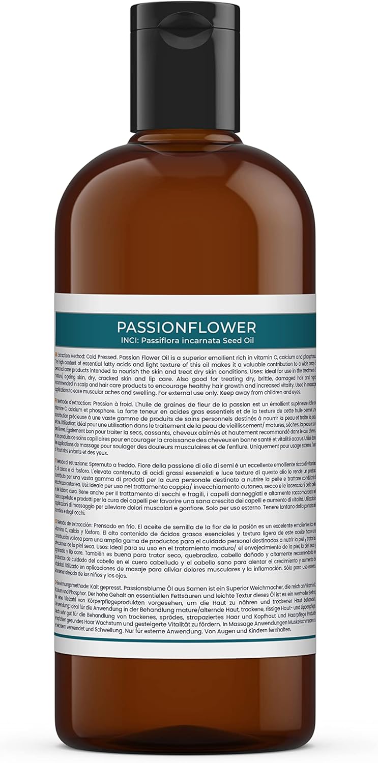 Mystic Moments | Passionflower Oil - 500ml - Pure & Natural Oil Perfect for Hair, Face, Nails, Aromatherapy, Massage and Oil Dilution Vegan GMO Free