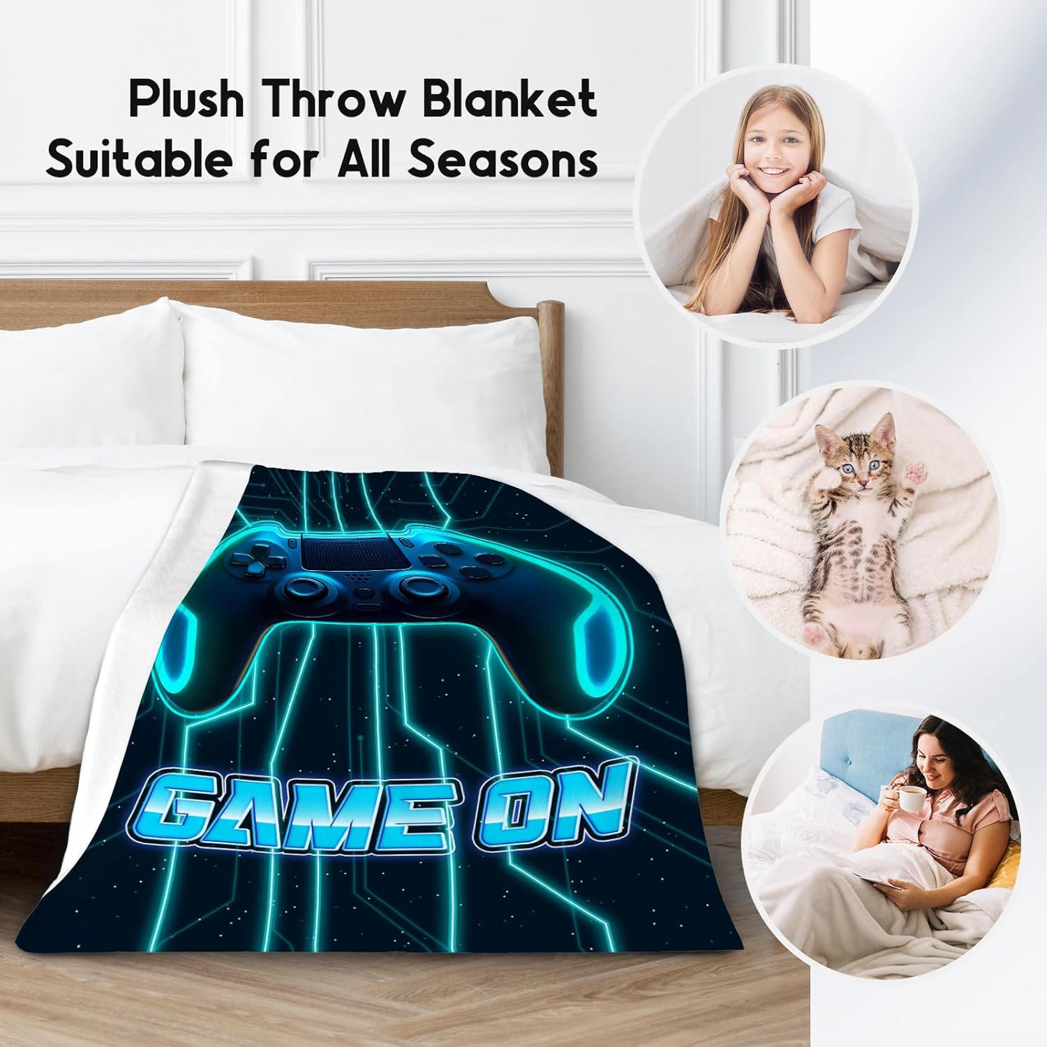 Gamer Blanket Gifts - Boys Blankets for Kids - 50x60 Inch Cozy Soft Cool Gaming Throw for Teens Adults