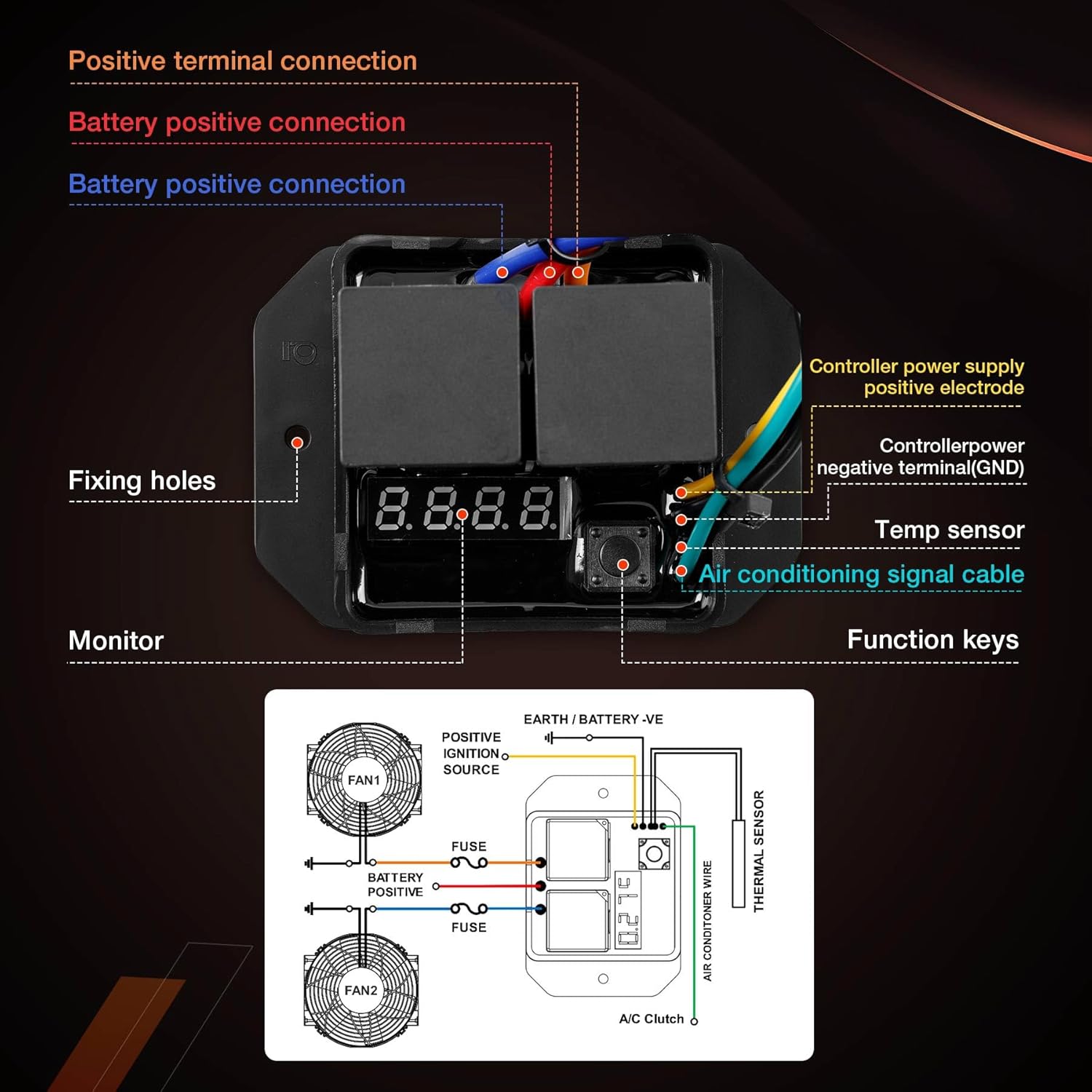 Digital Radiator Fans Controller Swith Kit – 12V/24V Adjustable Temperature Range Digital Electric Thermatic Fan Switch Kit from 104ºF to 230ºF (40°C to 110°C) Replace #0444 DC0444