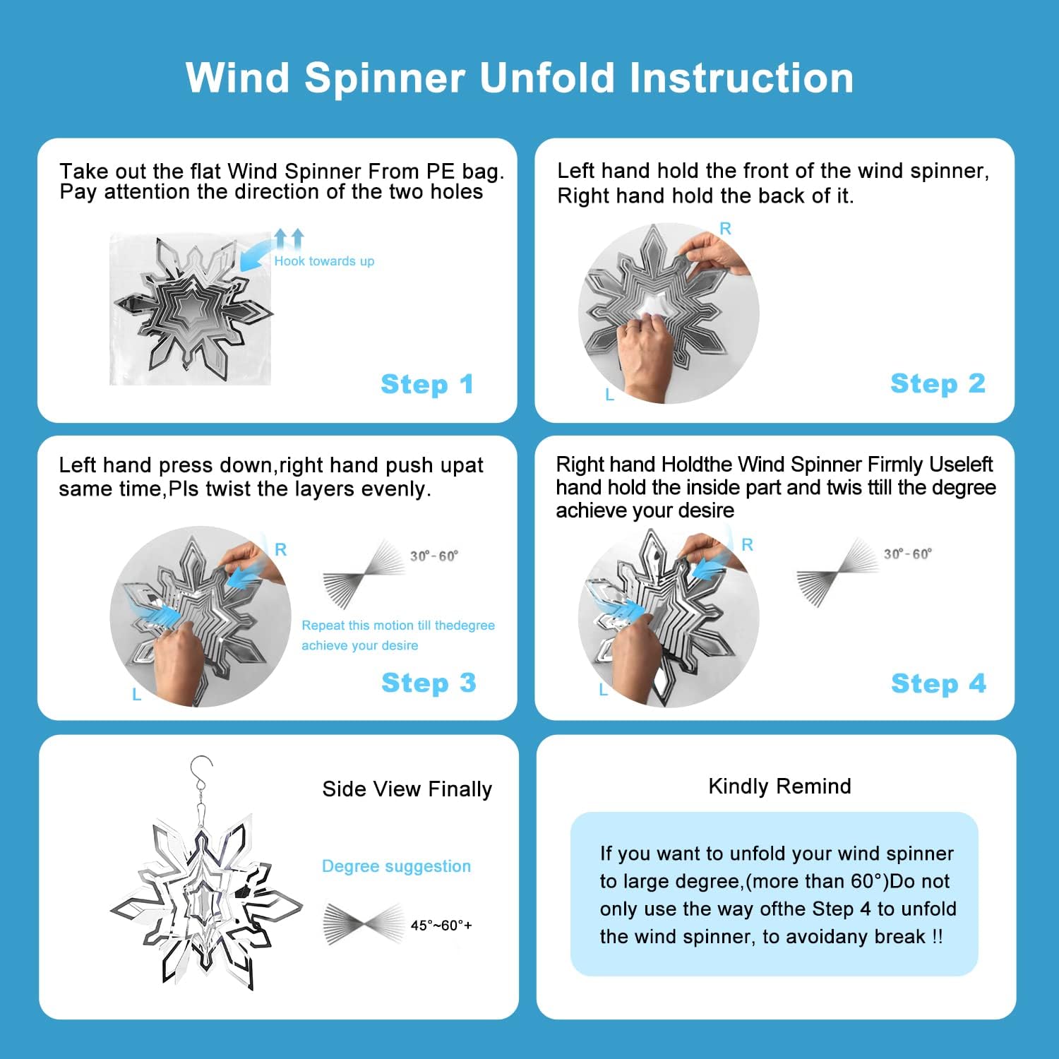 Hanging Wind Spinner Outdoor Metal Decorations, Silver Wind Spinners for Yard and Garden, 3D Mirror Stainless Steel Wind Sculptur Chime Indoor Outdoor Garden Decoration Worth Gift (Snowflake)