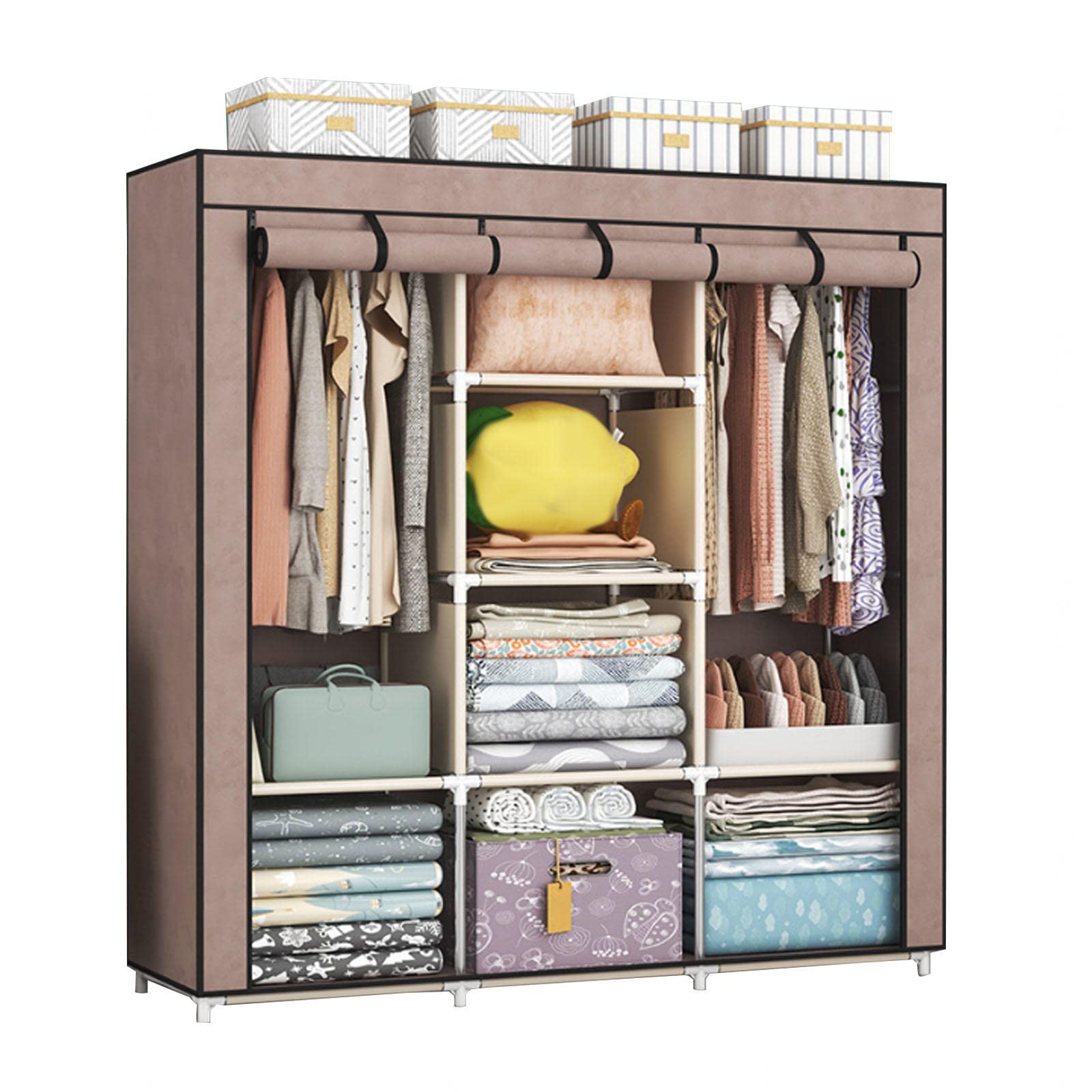 Kleiderschrank, tragbarer Kleiderschrank aus Segeltuch, Stoff-Kleiderschrank, Aufbewahrungsorganisator mit Kleiderstange, Regale, für Schlafzimmer, Wohnzimmer,C-118x45x165cm