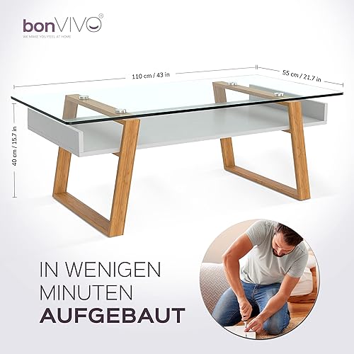 Miniatura 2 de BonVIVO Mesa de centro Donatella - Mesas de centro de diseño para salón y mesa de centro moderna - Mesa de centro de cristal blanco para centro de