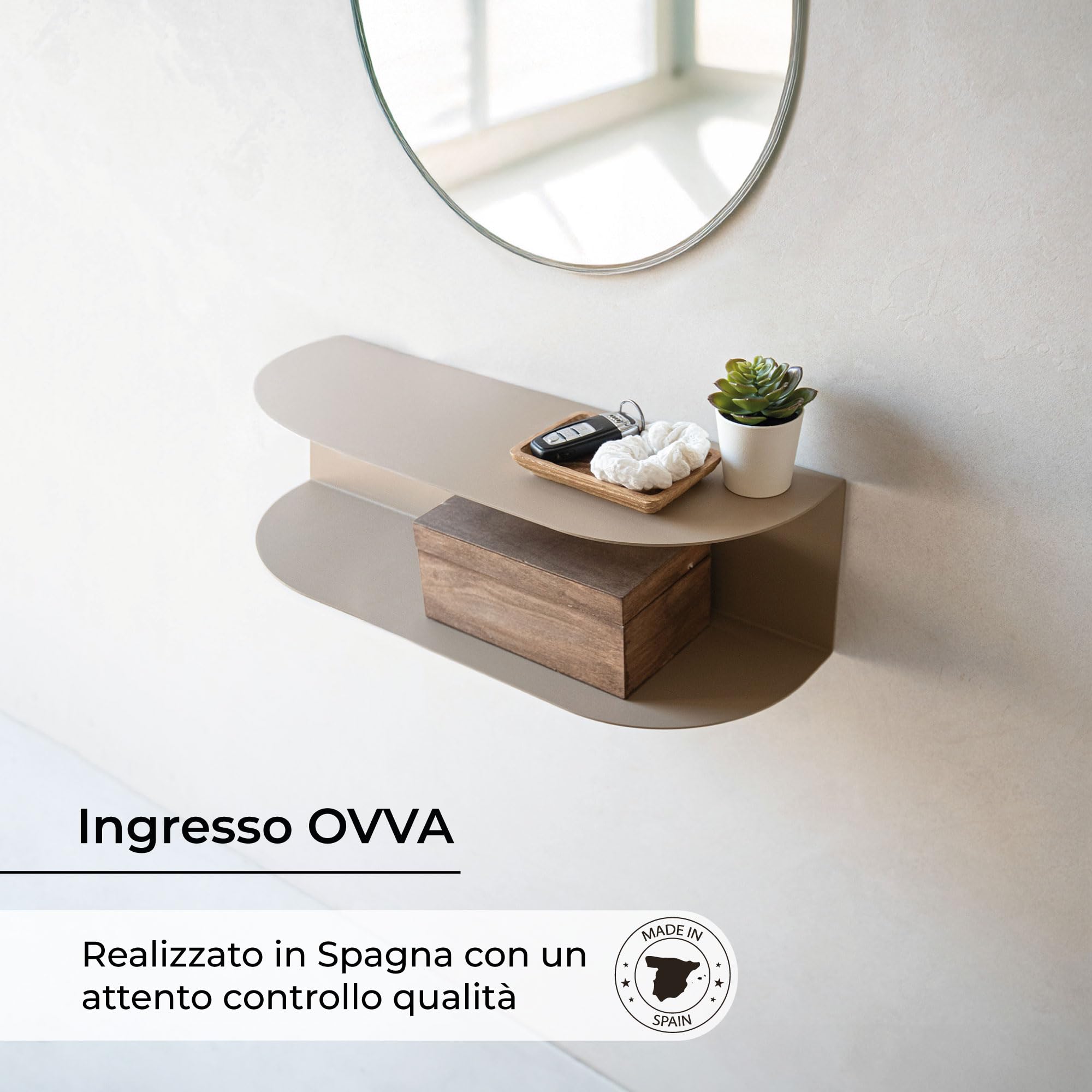MILUKA Consolle Ingresso Moderno 60 cm in Metallo Beige Sabbia | Mensole da Muro Design a 2 Livelli per Mobile Ingresso, Comodino Sospeso o Toletta Trucco | Modello Ovva