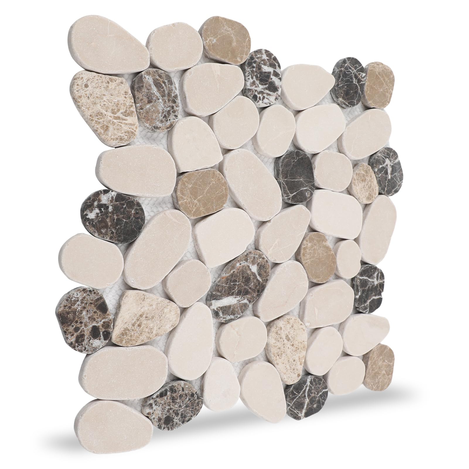 Azulejo de guijarros para suelo de ducha, azulejos de mosaico de piedra natural para cocina, baño, marrón beige, 4 hojas