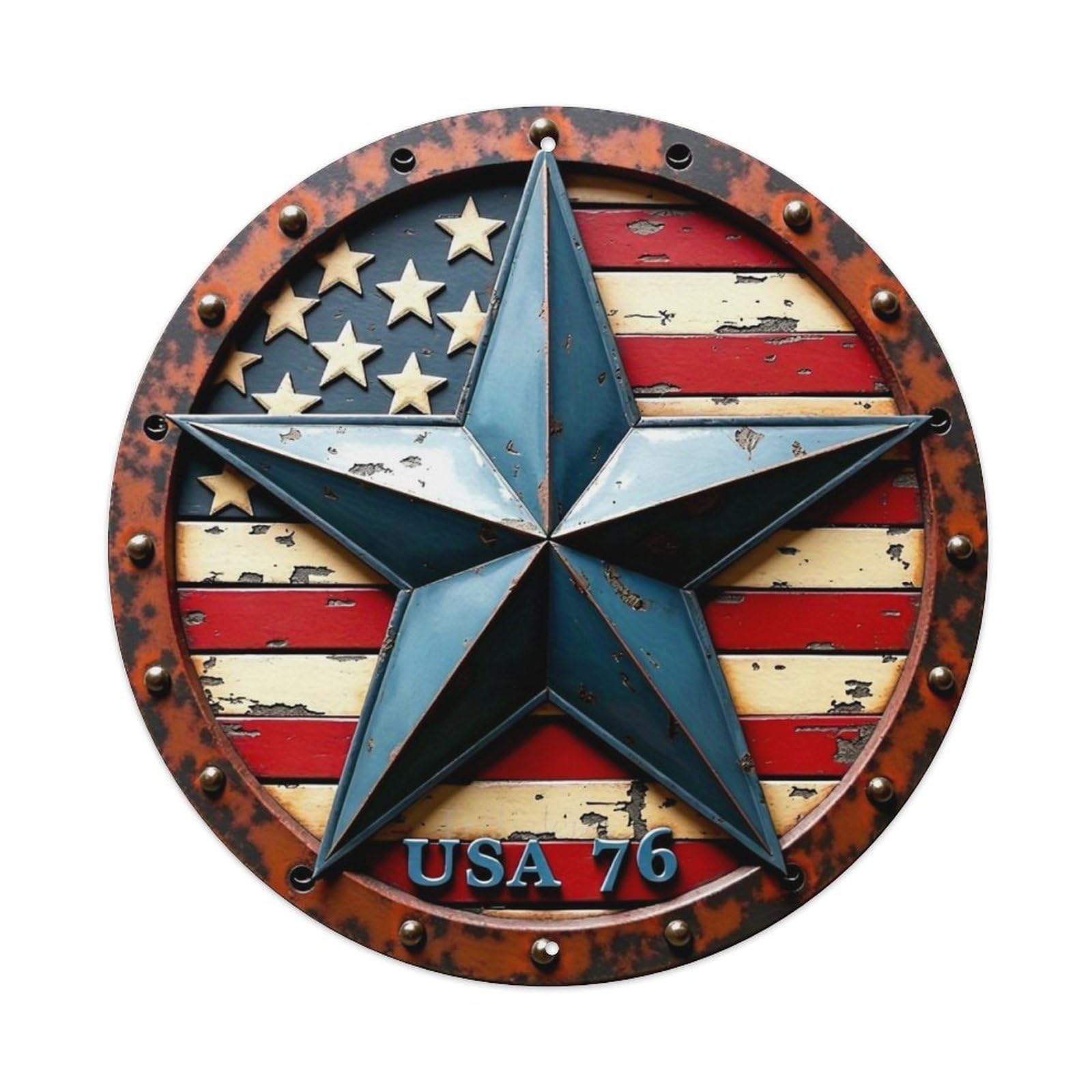 American Flag Star Design Metal Metal Tin Sign Plaque